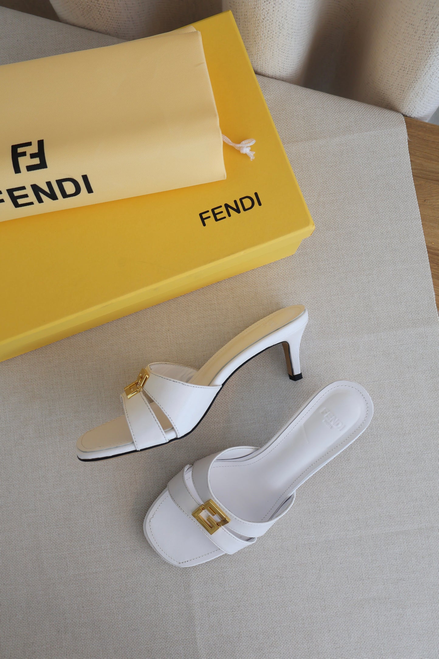Fendi FFold Heels White (Whatsapp for Price & Grade)