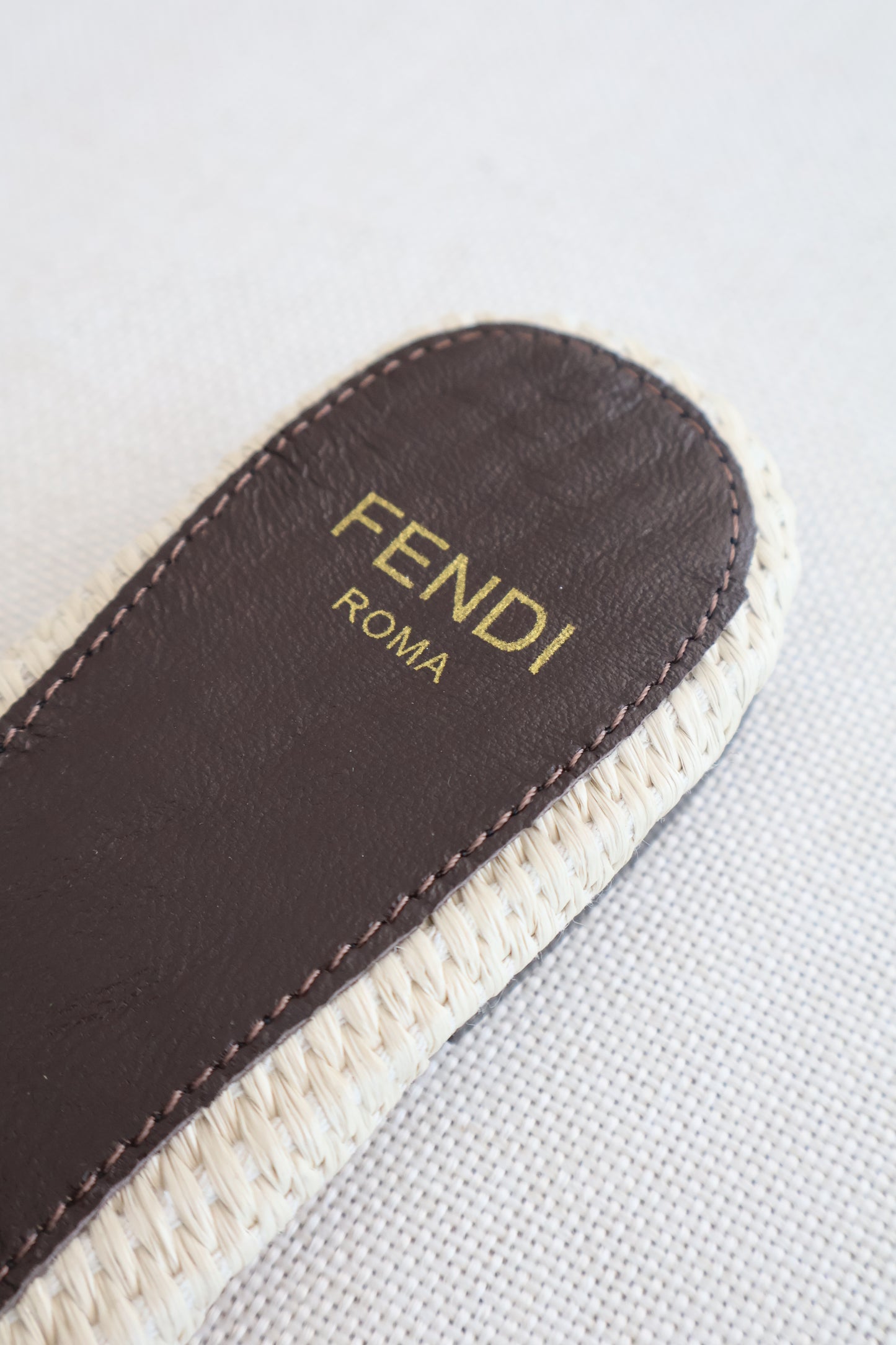 Fendi Signature Beige Cotton Fibre Slides (Whatsapp for Price & Grade)