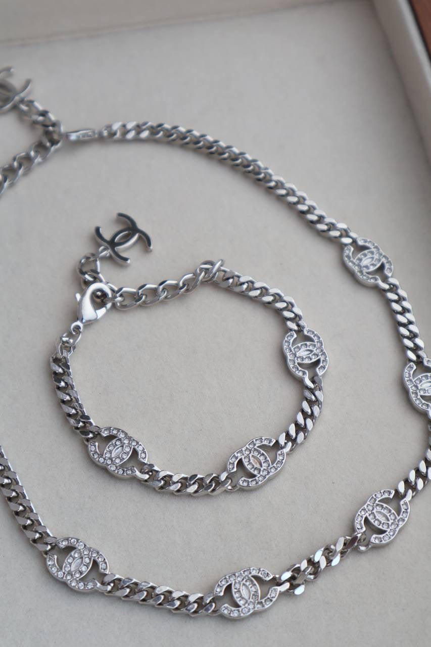 Chanel SIlver Necklace + Bracelet set (Whatsapp for Price & Grade)