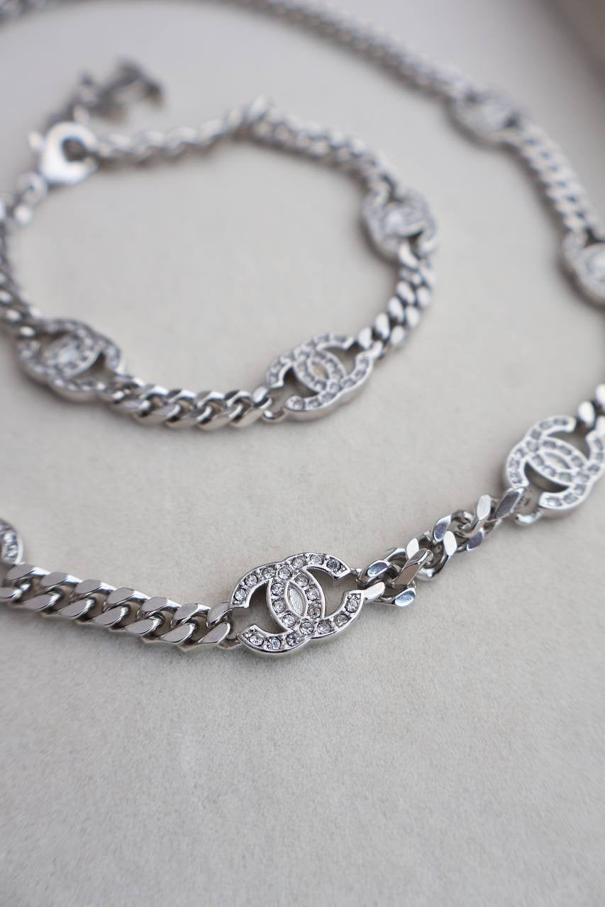 Chanel SIlver Necklace + Bracelet set (Whatsapp for Price & Grade)