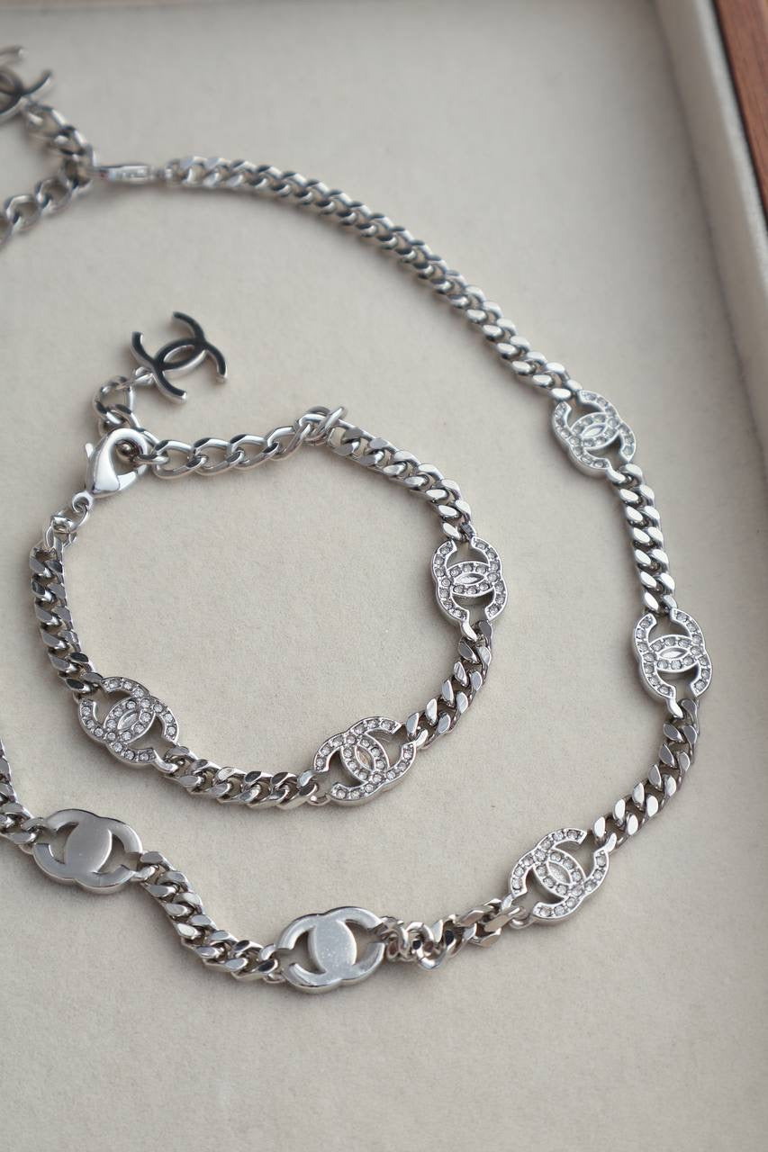 Chanel SIlver Necklace + Bracelet set (Whatsapp for Price & Grade)