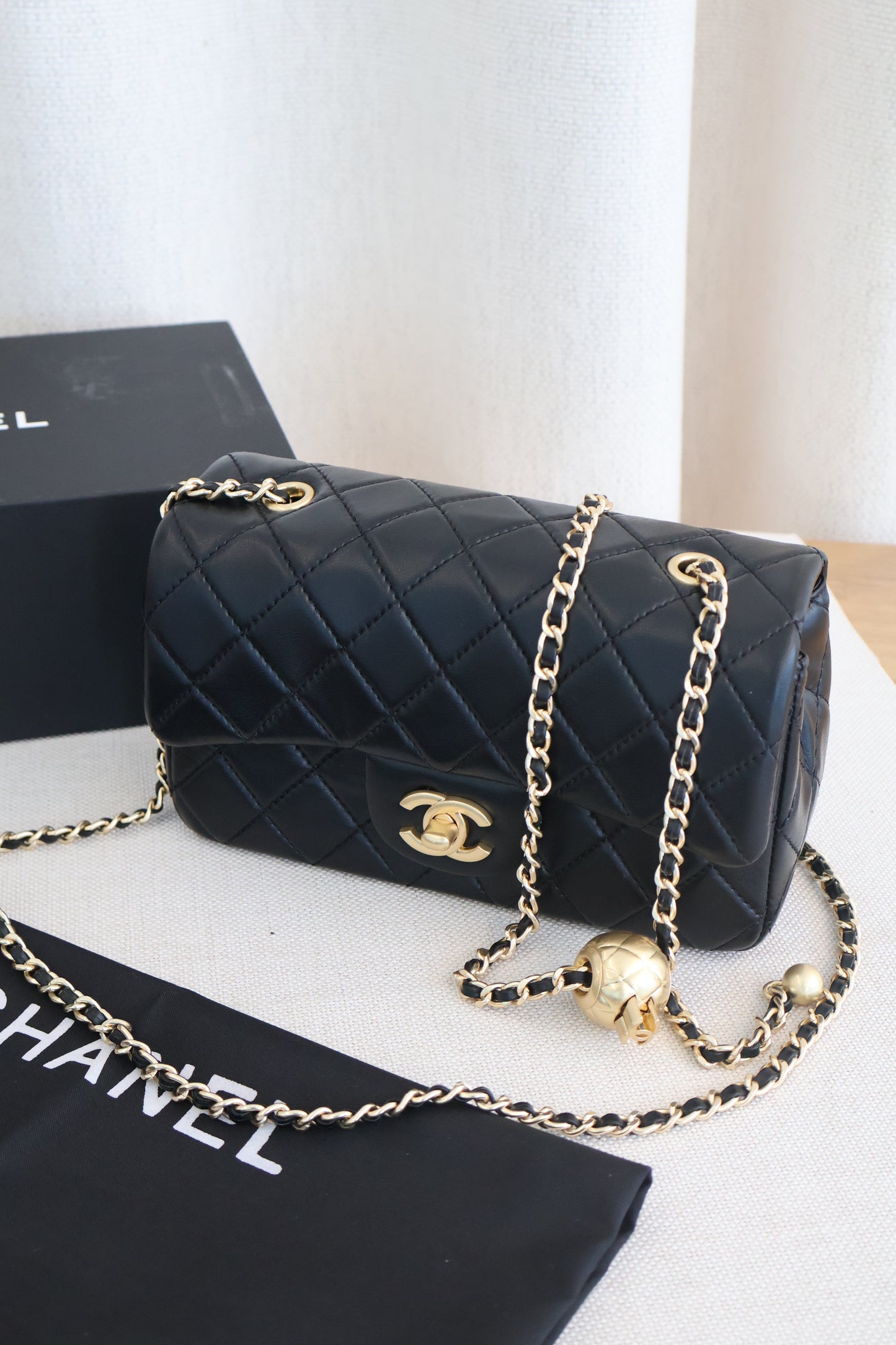 Chanel Pearl Crush Rectangular Flap Bag Black x Gold (Whatsapp for Price & Grade)