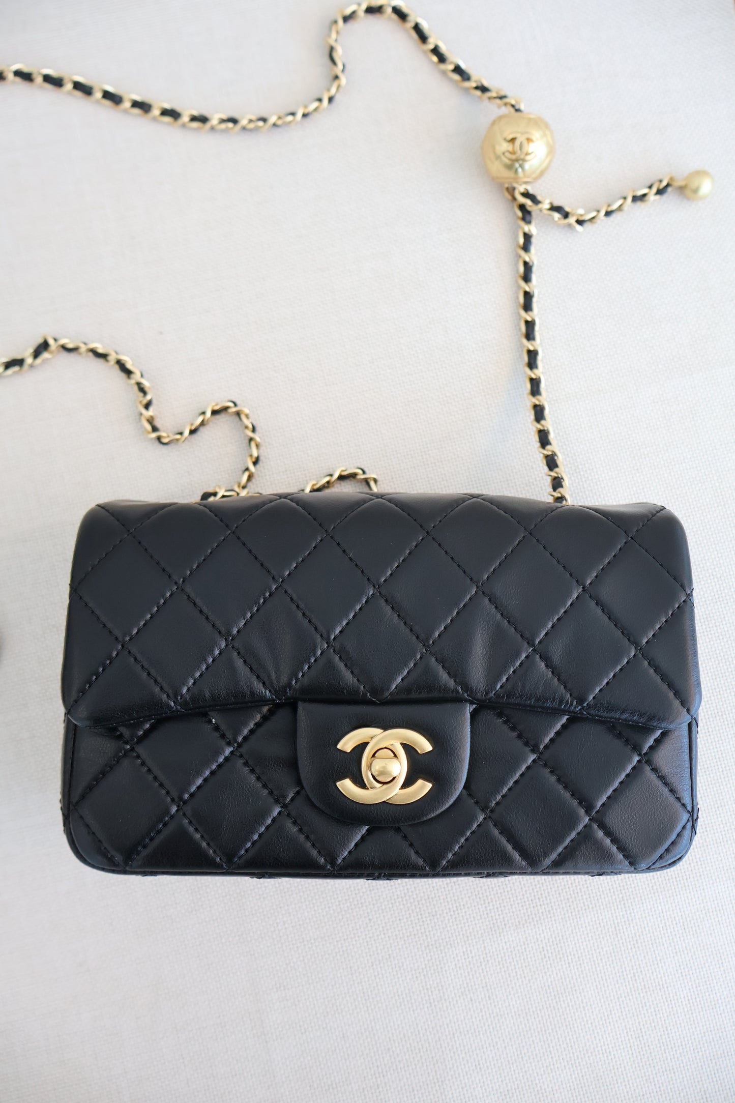 Chanel Pearl Crush Rectangular Flap Bag Black x Gold (Whatsapp for Price & Grade)