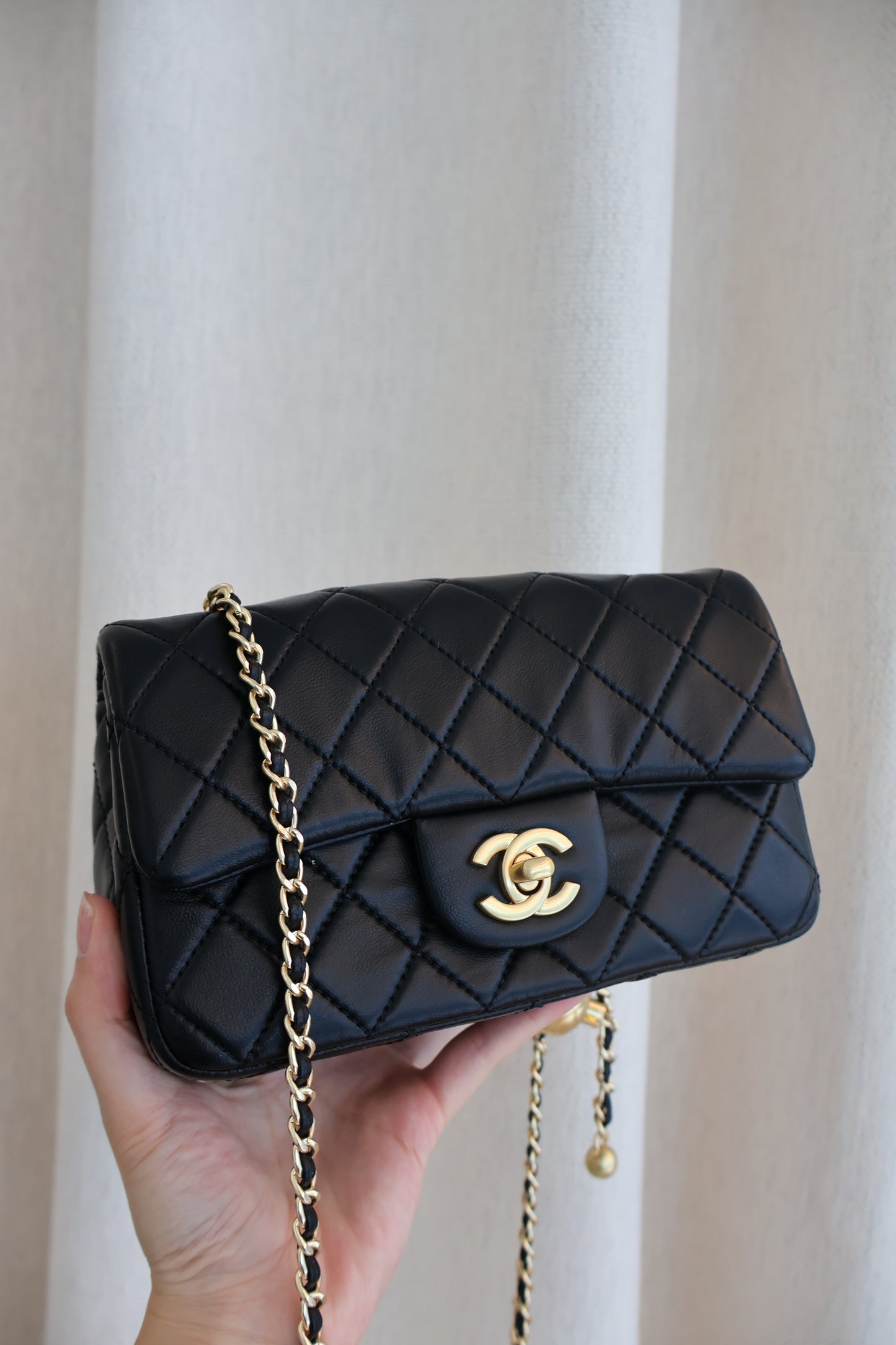 Chanel Pearl Crush Rectangular Flap Bag Black x Gold (Whatsapp for Price & Grade)