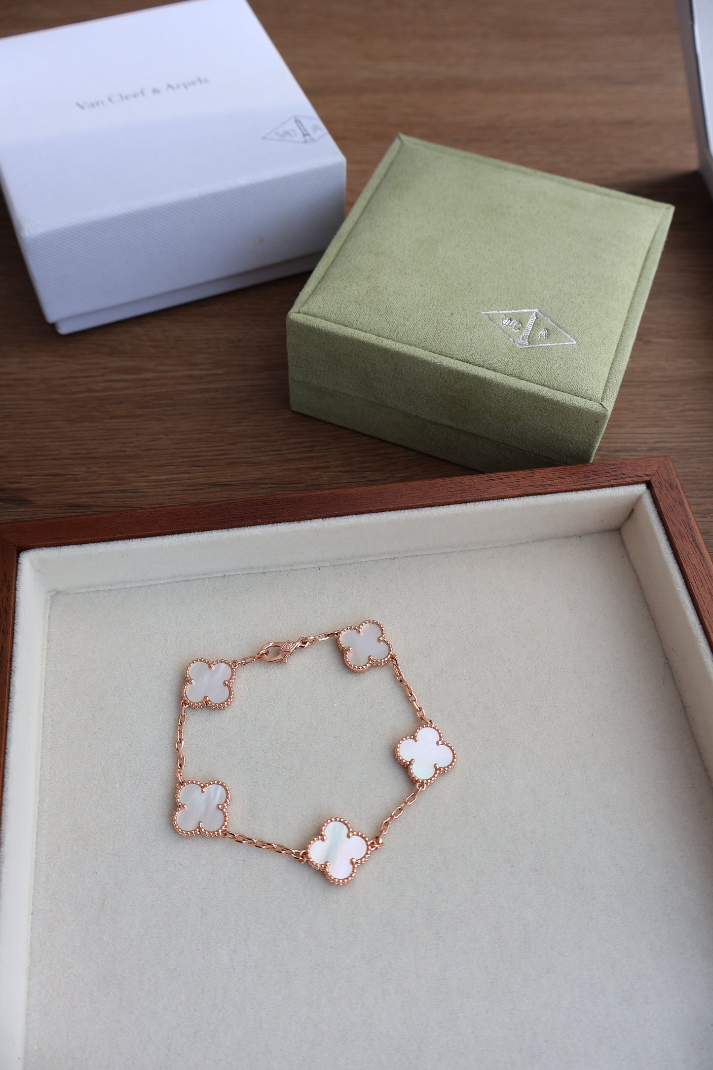 Van Cleef Bracelet White x Rose Gold (Whatsapp for Price & Grade)
