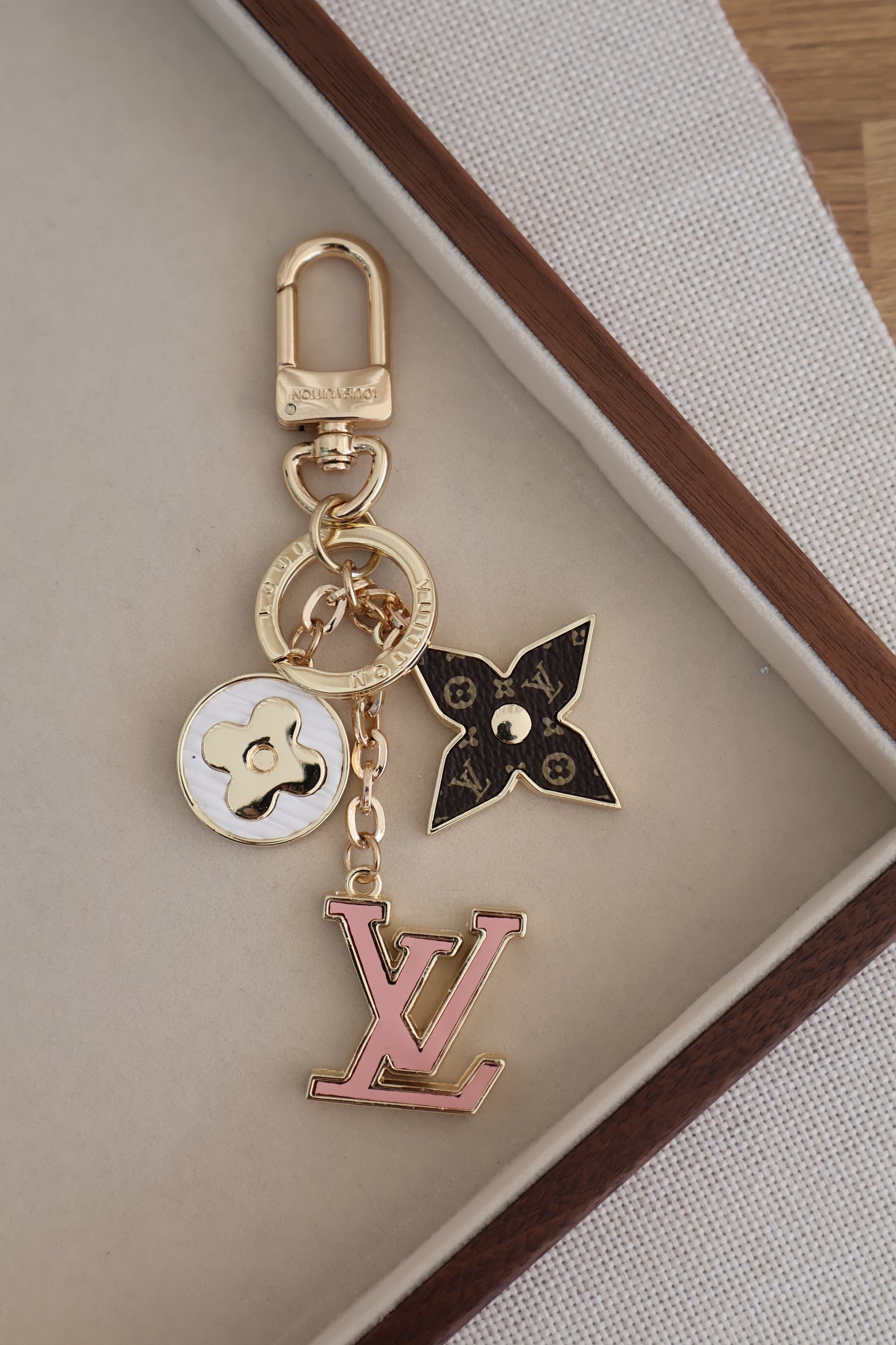 Louis Vuitton Keychain Pink x brown mono (Whatsapp for Price & Grade)