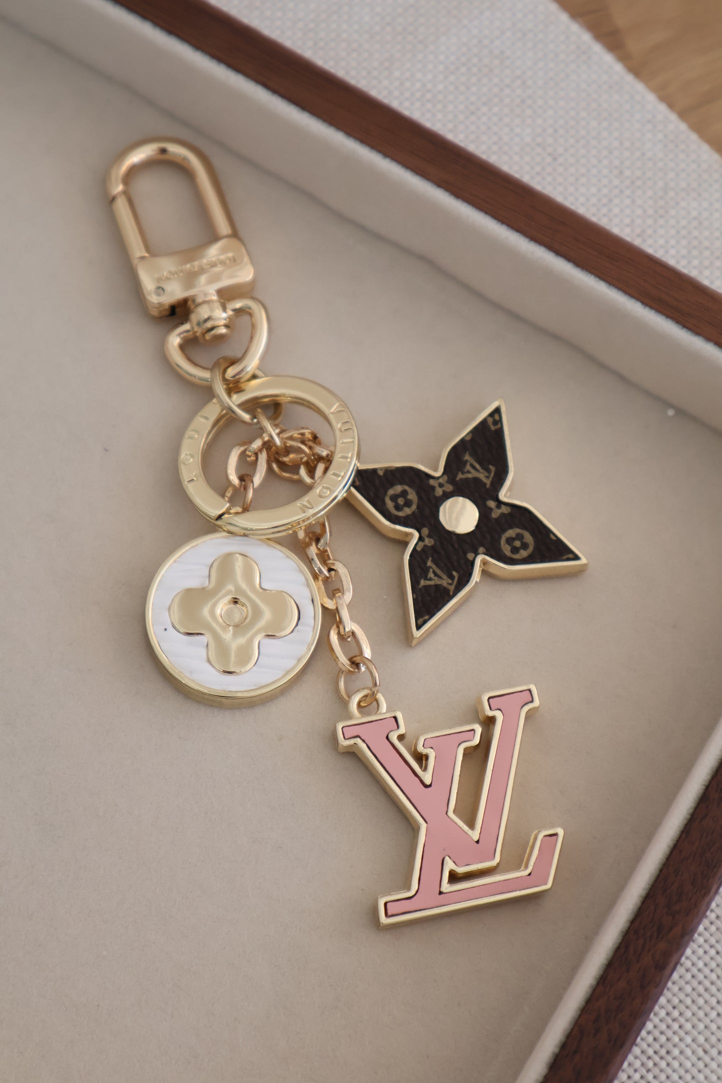 Louis Vuitton Keychain Pink x brown mono (Whatsapp for Price & Grade)