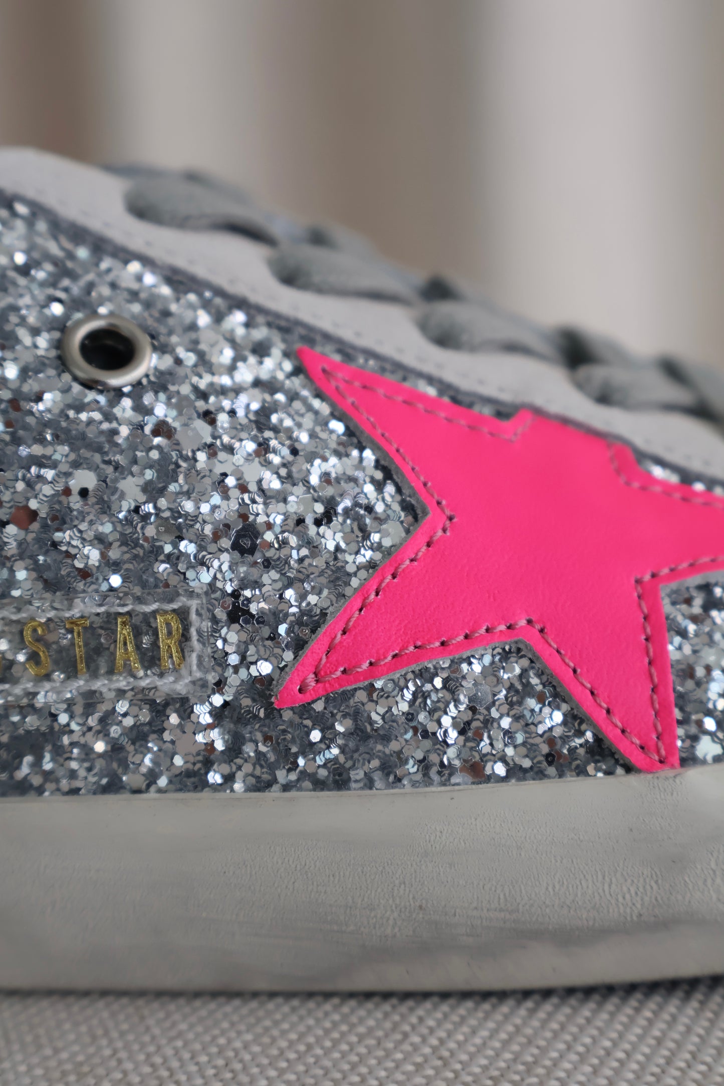 Golden Goose Silver Sparkly x Bright Pink Men's Sneaker (Whatsapp for Price & Grade)