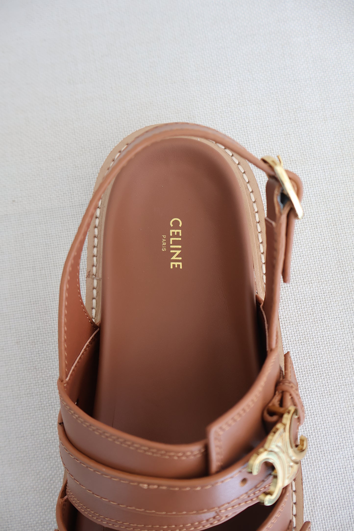 Celine Tippi Triomphe Sandals Tan (Whatsapp for Price & Grade)