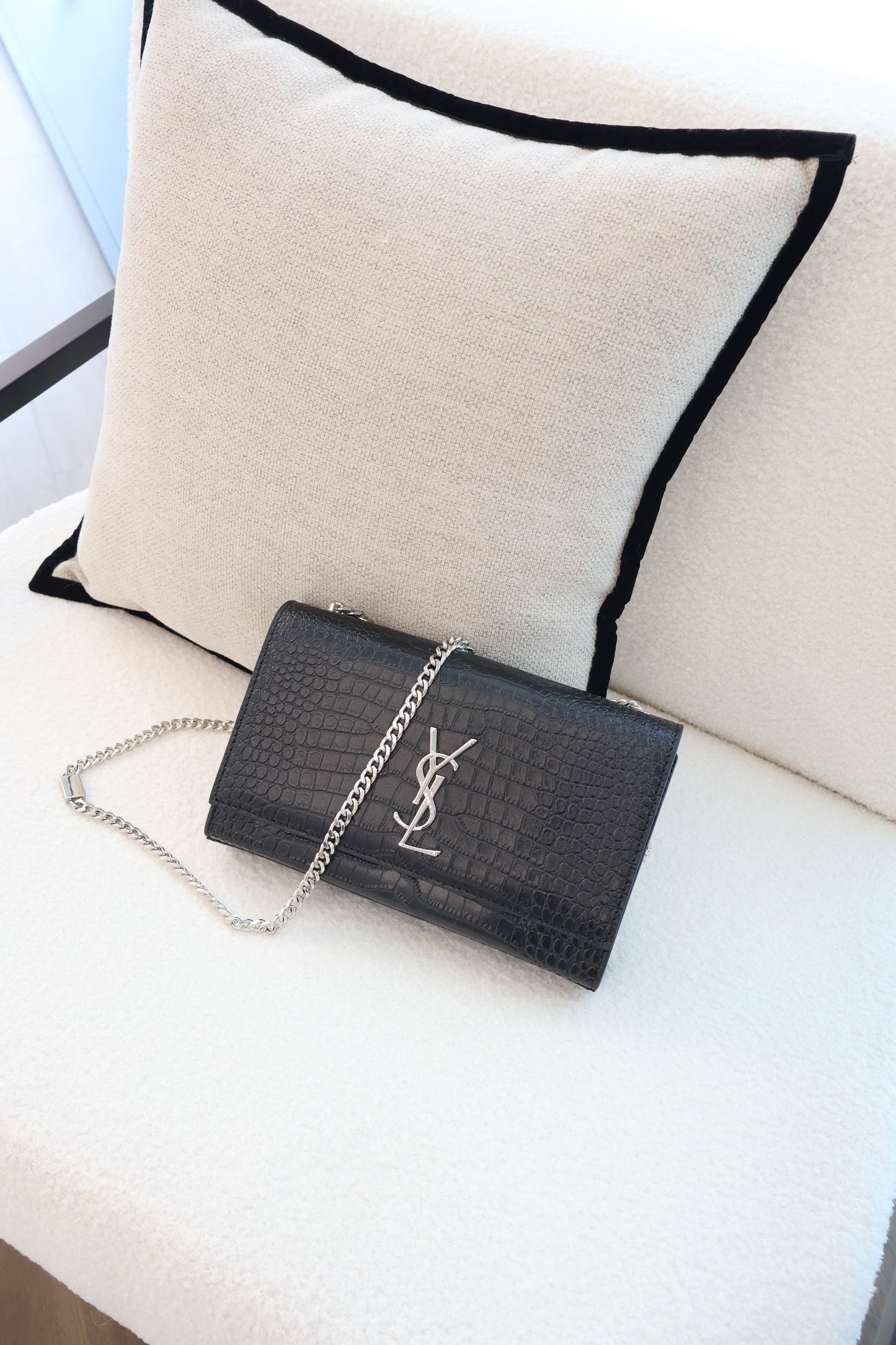 Yves Saint Laurent WOC bag Black x Silver Croc Skin (Whatsapp for Price & Grade)