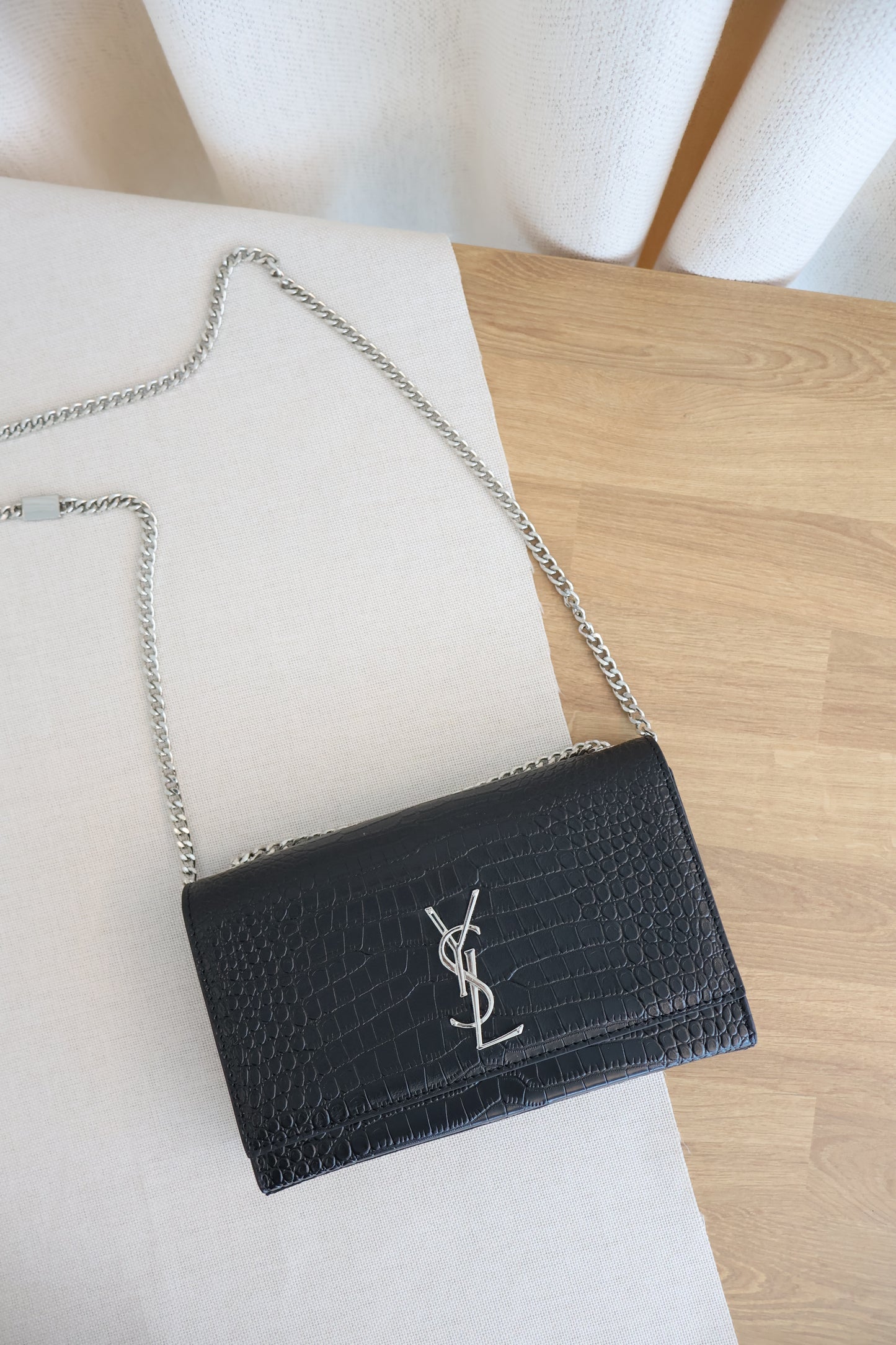Yves Saint Laurent WOC bag Black x Silver Croc Skin (Whatsapp for Price & Grade)