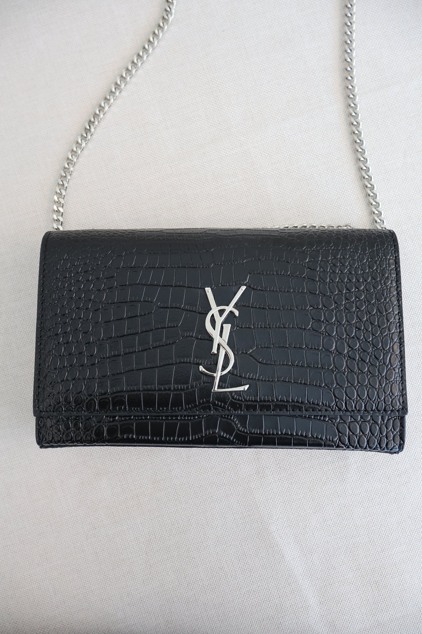 Yves Saint Laurent WOC bag Black x Silver Croc Skin (Whatsapp for Price & Grade)