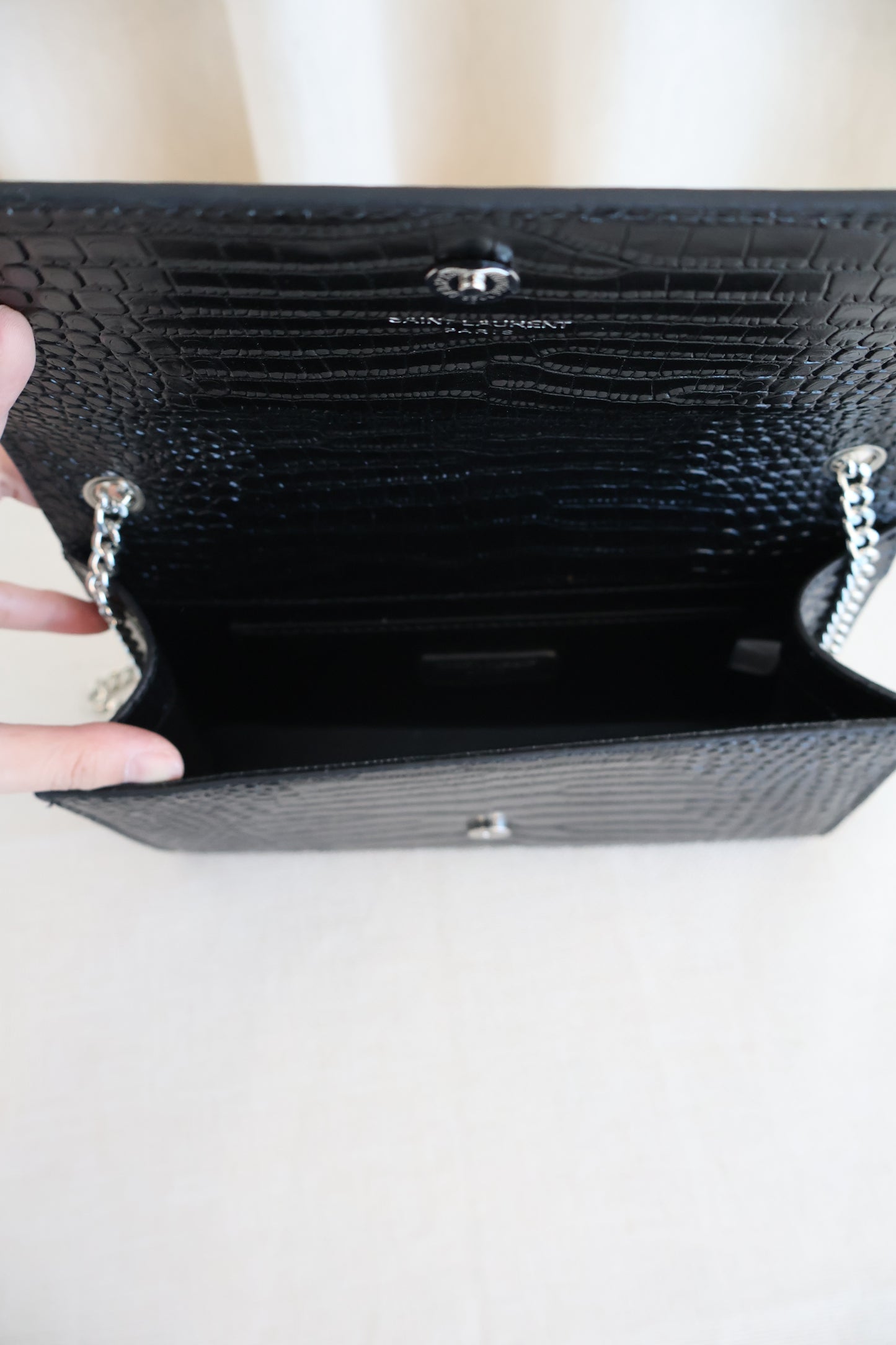 Yves Saint Laurent WOC bag Black x Silver Croc Skin (Whatsapp for Price & Grade)