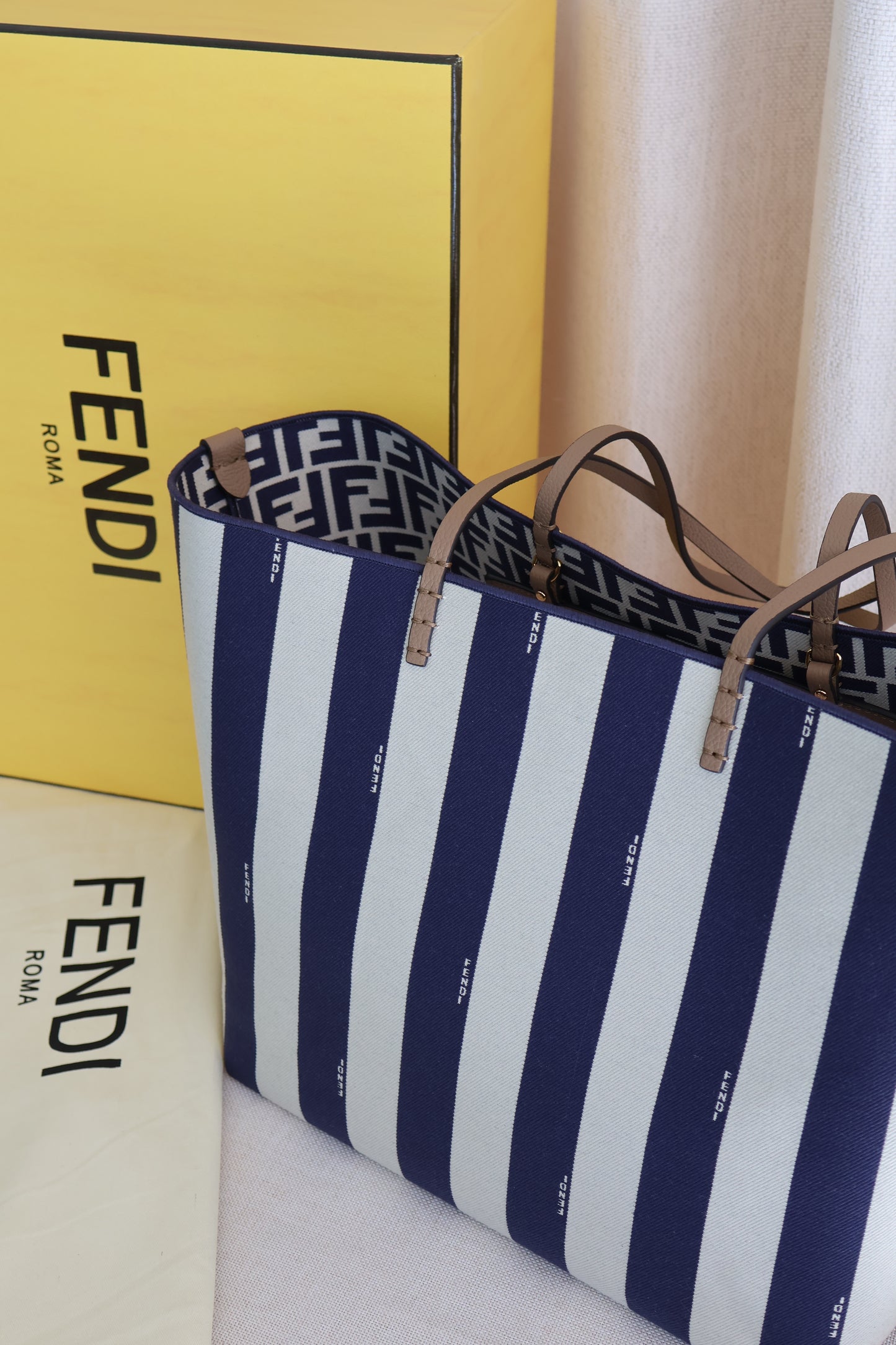 Fendi Large Roll Striped Reversible Tote Bag (Whatsapp for Price & Grade)