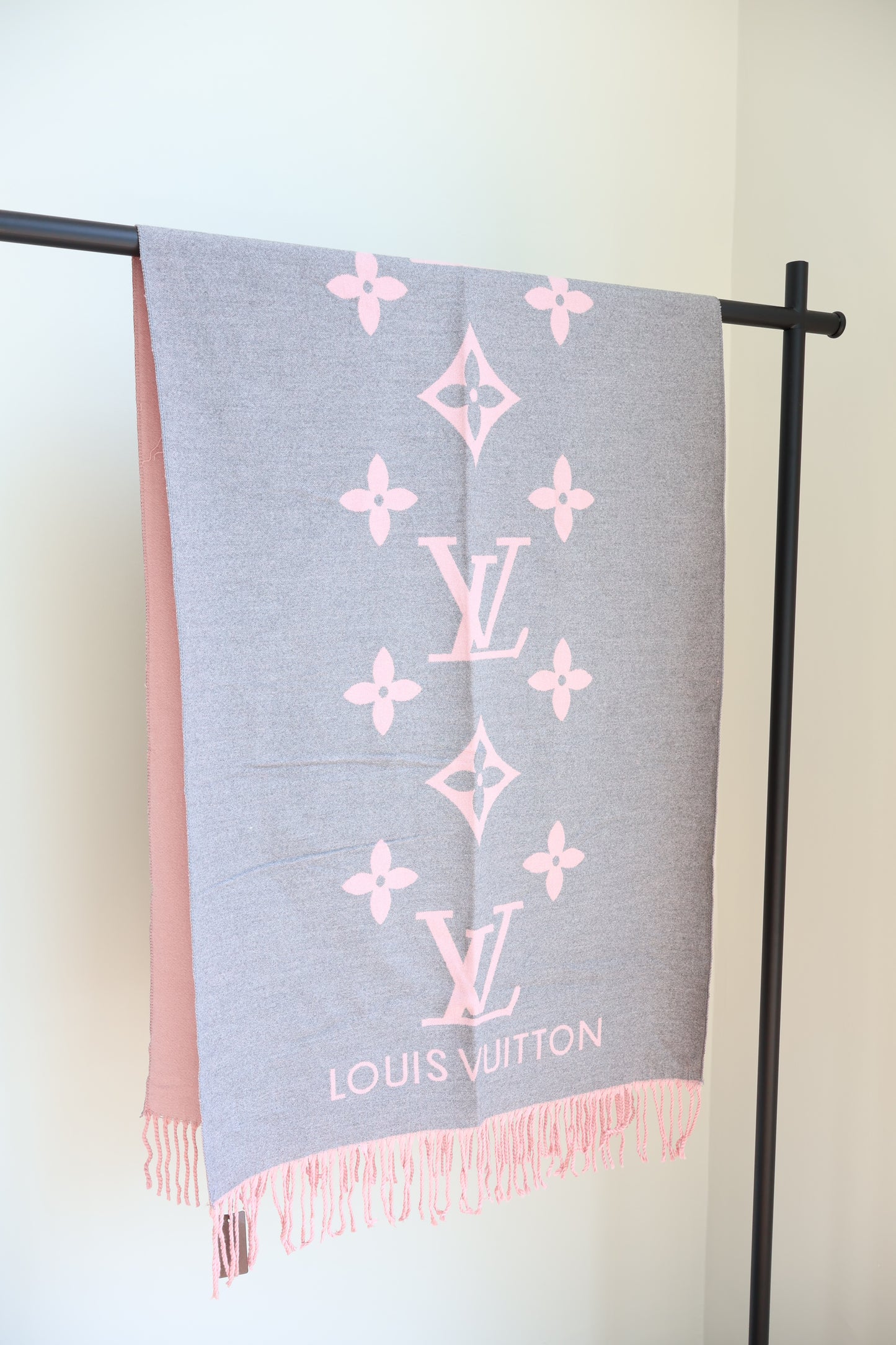 Louis Vuitton Scarf Pink x Grey (Whatsapp for Price & Grade)