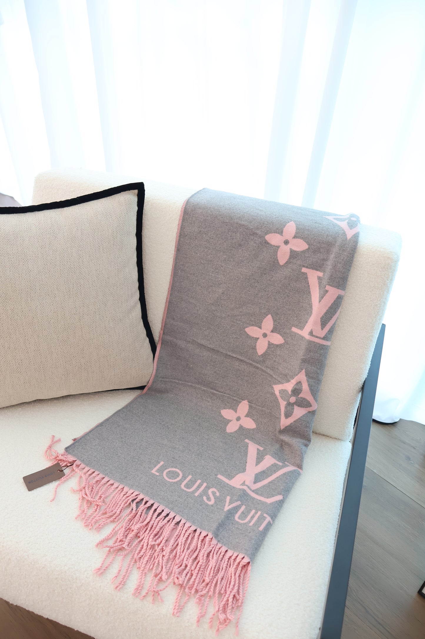 Louis Vuitton Scarf Pink x Grey (Whatsapp for Price & Grade)