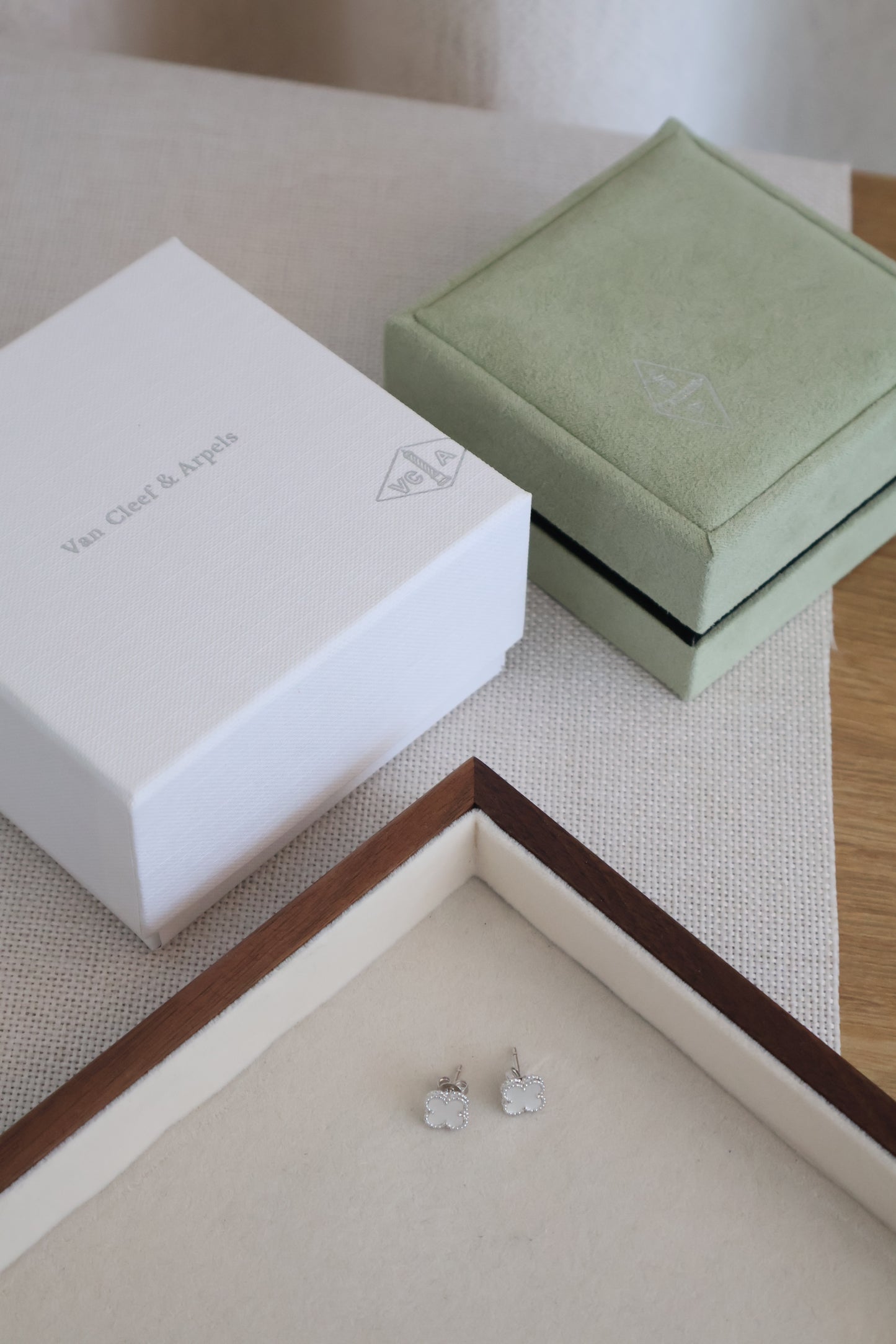 Van Cleef Mini Earrings White x Silver (Whatsapp for Price & Grade)