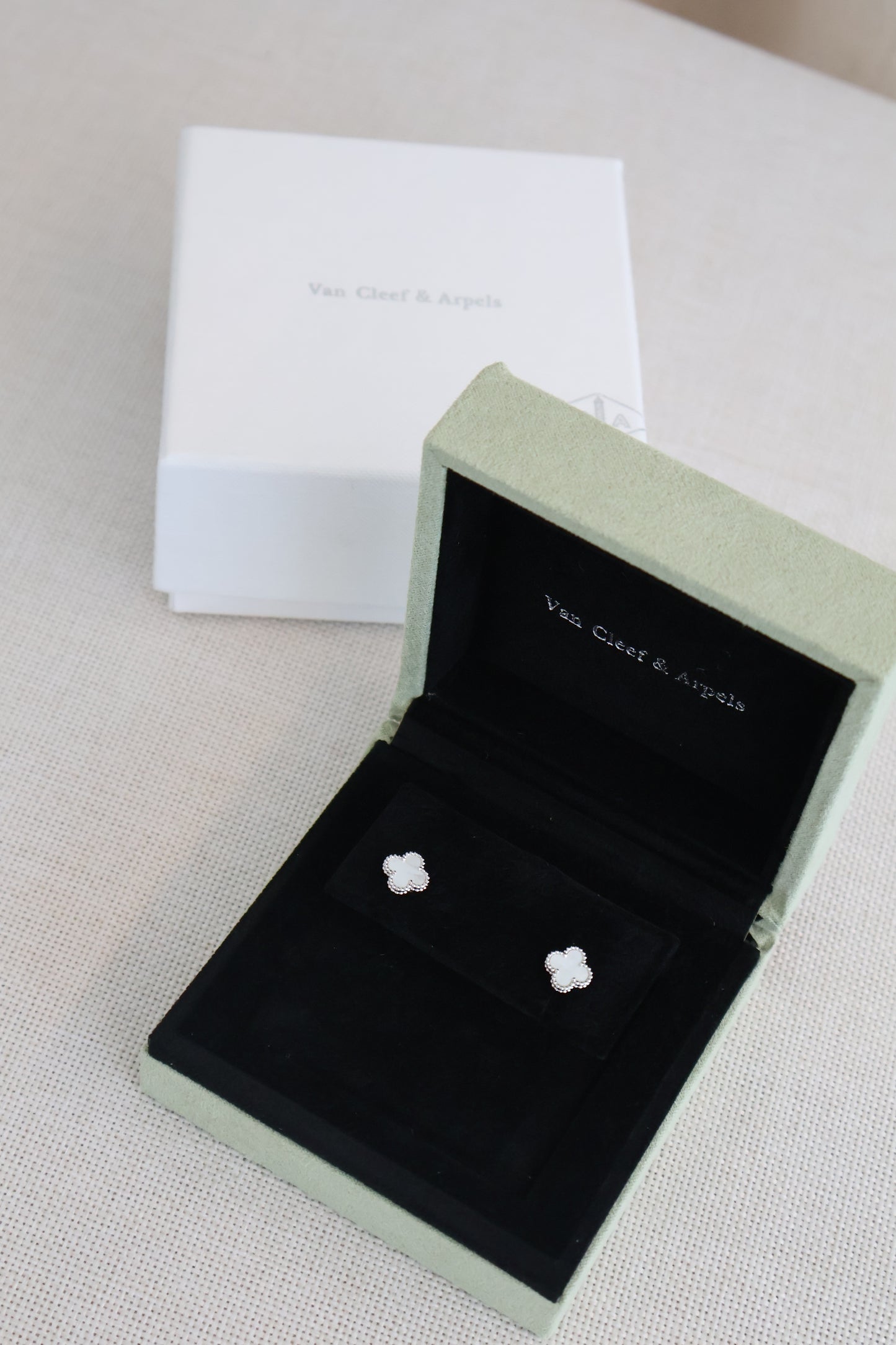 Van Cleef Mini Earrings White x Silver (Whatsapp for Price & Grade)