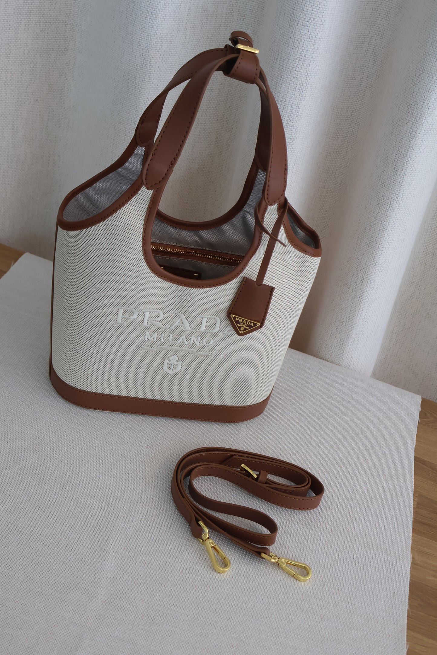 Prada Brown Linen Tote (Whatsapp for Price & Grade)