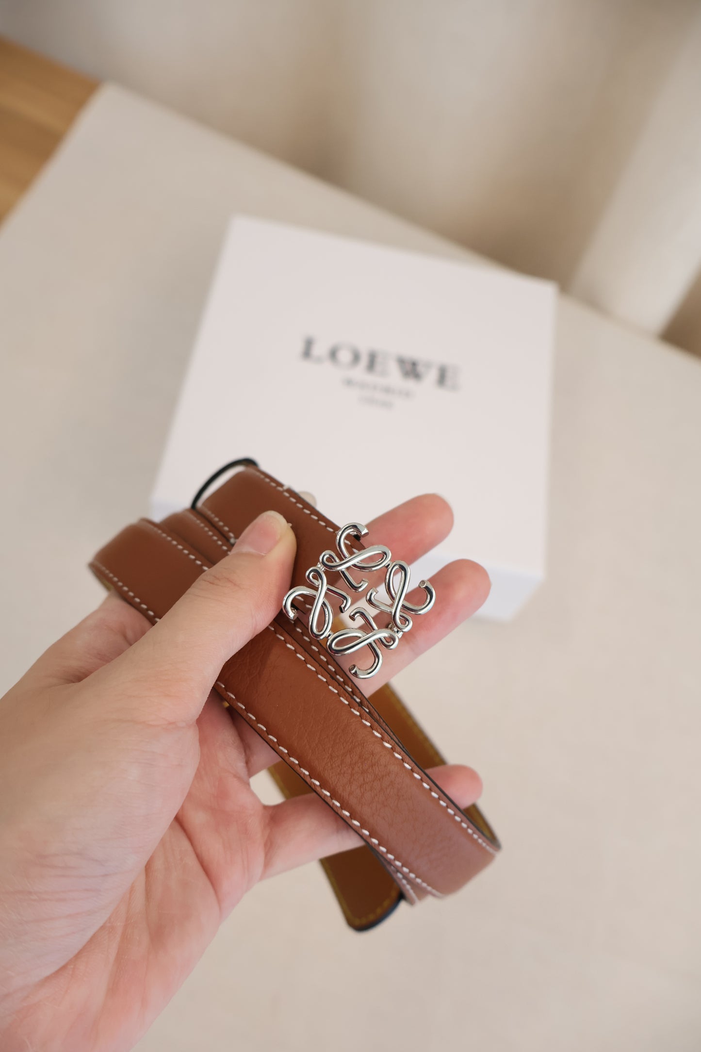 Loewe Belt Anagram Belt Tan x Silver (Whatsapp for Price & Grade)