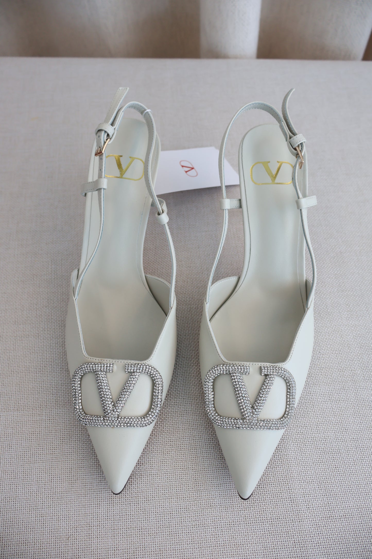 Valentino VLogo Signature Slingback Pump White x Glitter (Whatsapp for Price & Grade)