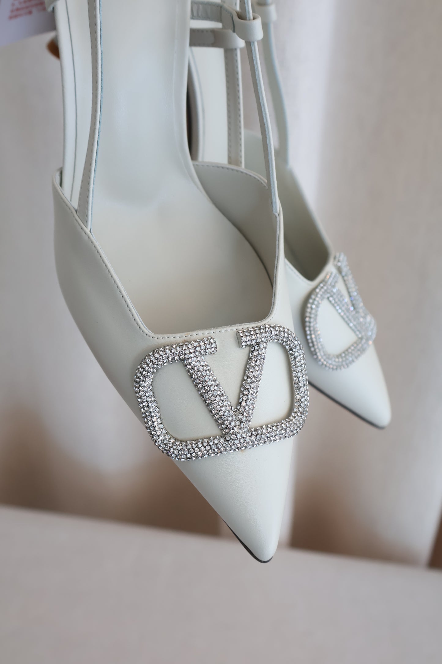 Valentino VLogo Signature Slingback Pump White x Glitter (Whatsapp for Price & Grade)