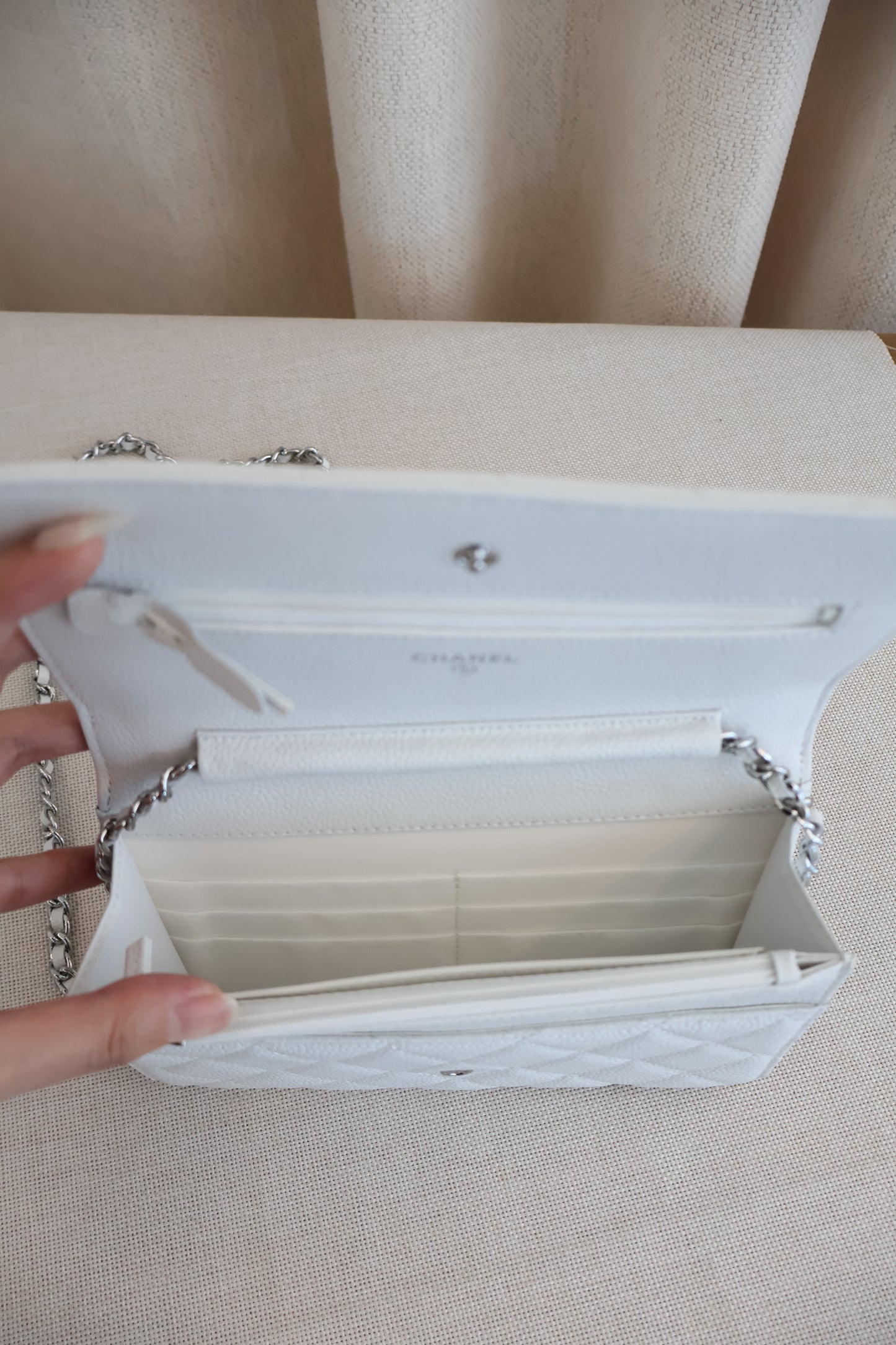 Chanel WOC White x Silver (Whatsapp for Price & Grade)