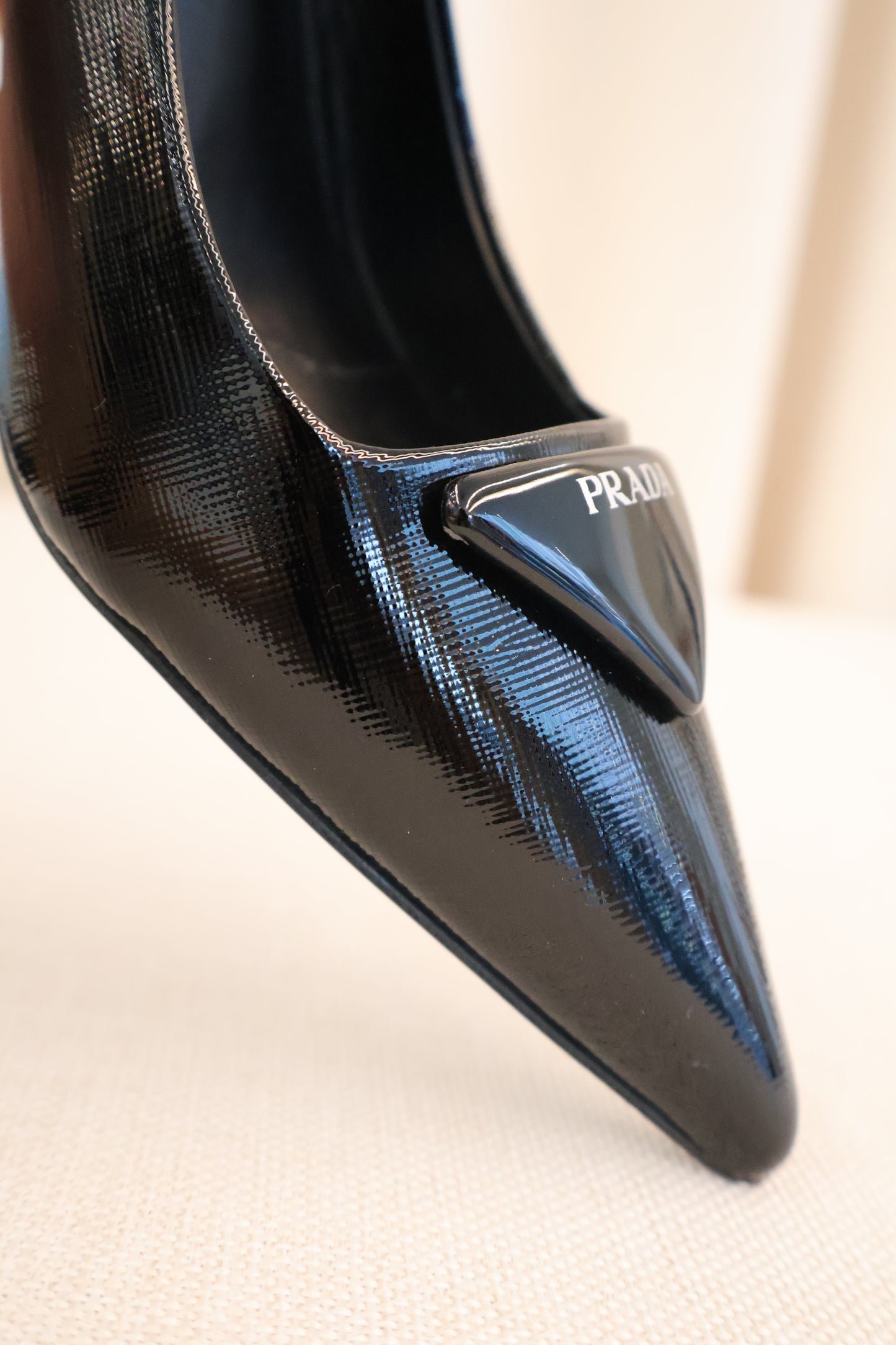 Prada Saffiano Patent Leather Slingback Pumps Black (Whatsapp for Price & Grade)