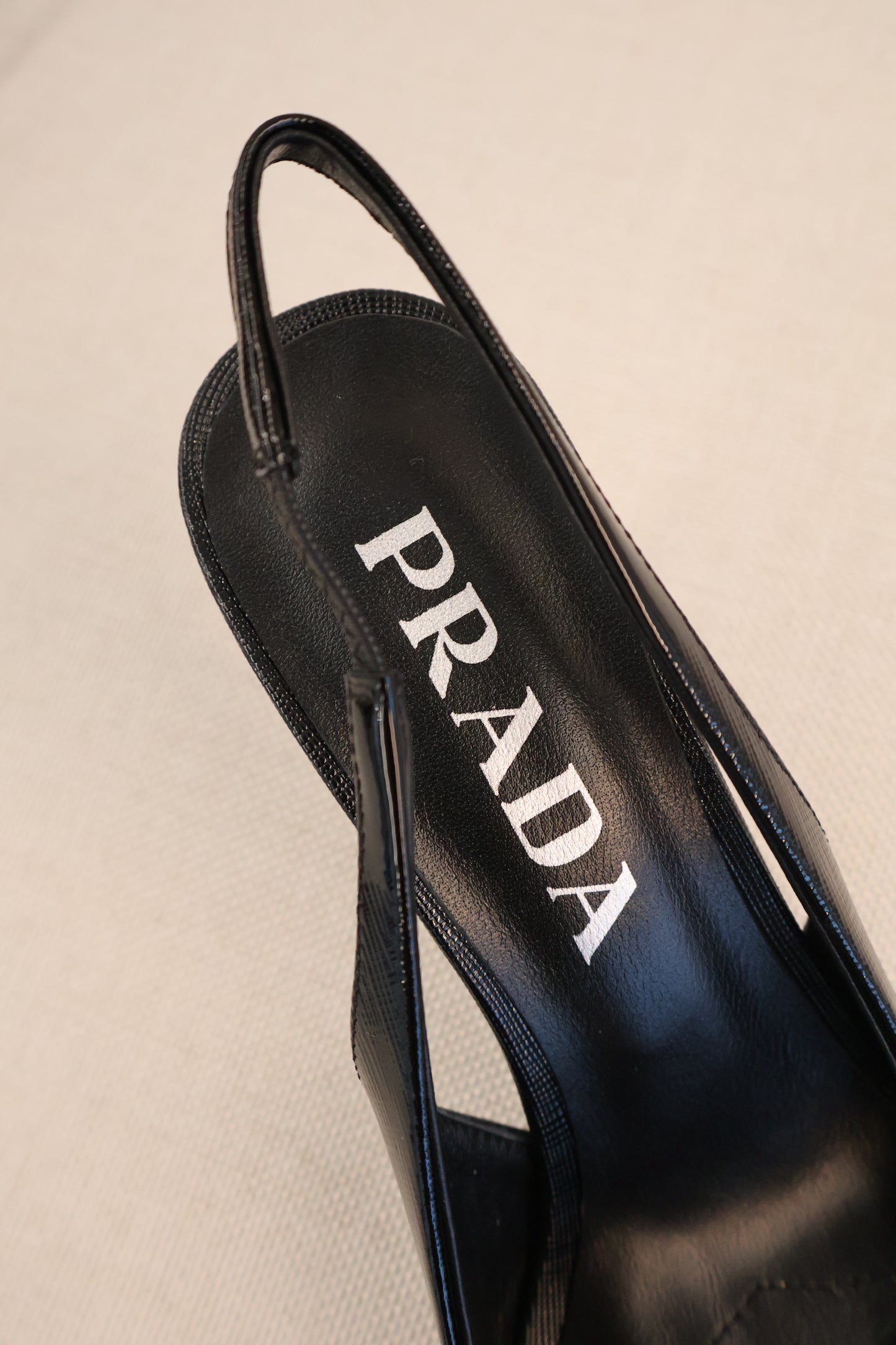 Prada Saffiano Patent Leather Slingback Pumps Black (Whatsapp for Price & Grade)