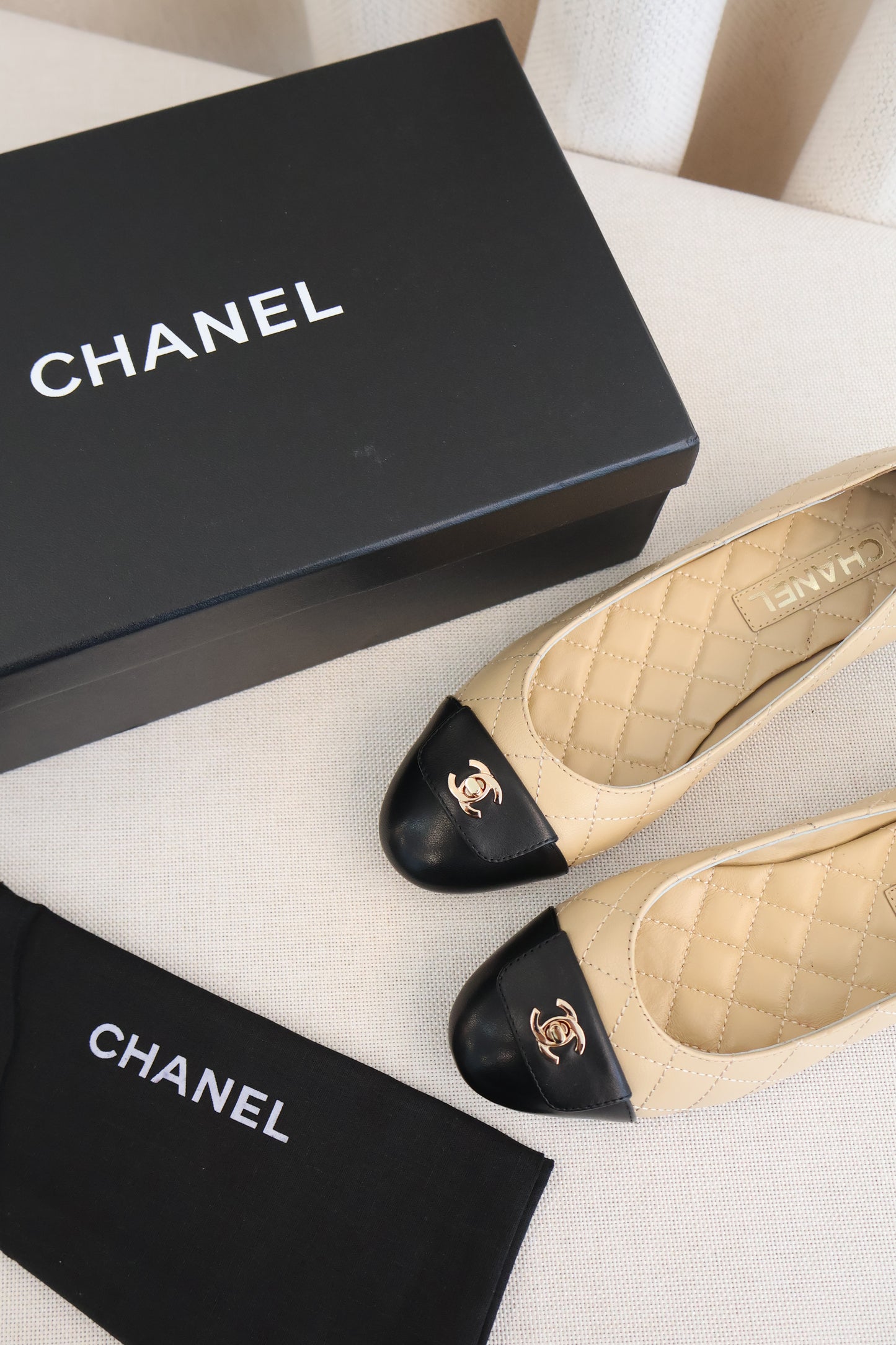 Chanel Flats Nude x Black (Whatsapp for Price & Grade)