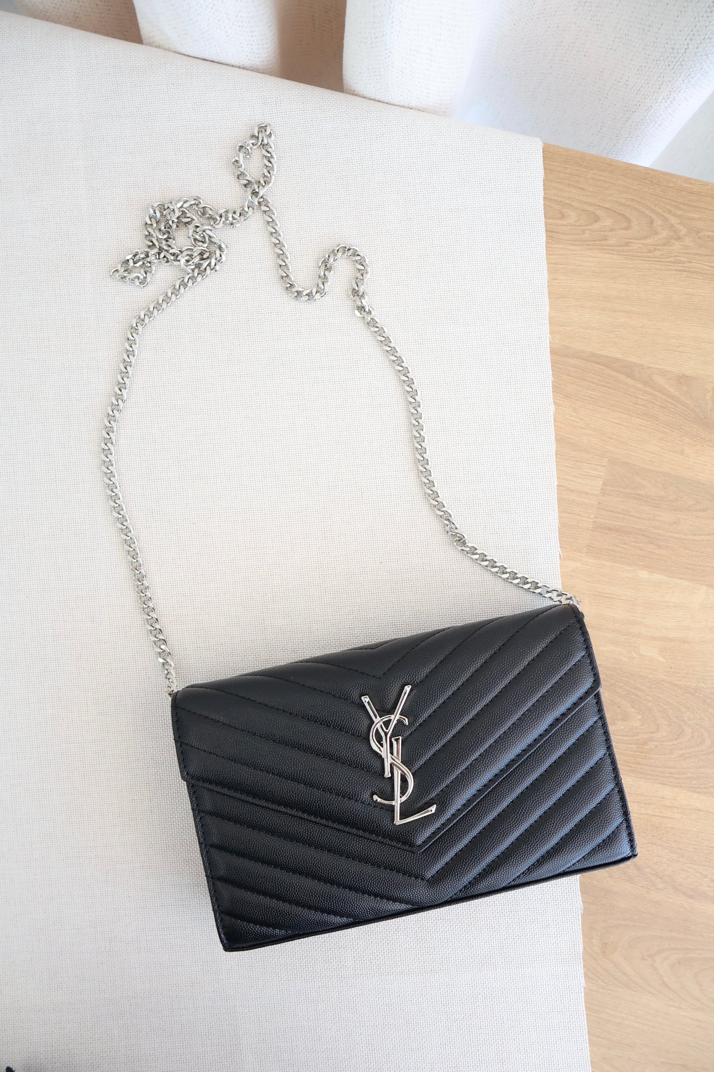 Yves Saint Laurent WOC Classic Cassandre Chain Wallet in Grain De Poudre (Whatsapp for Price & Grade)