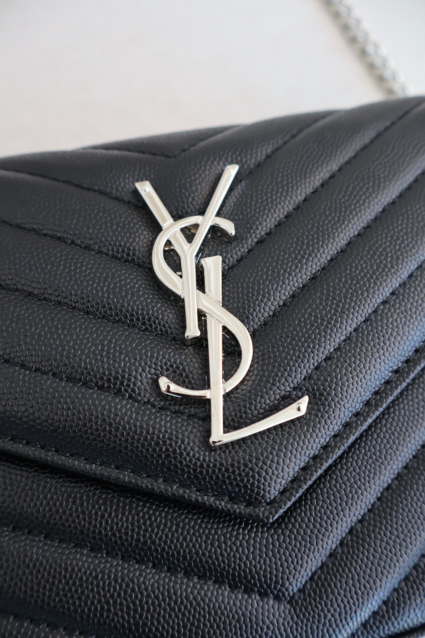 Yves Saint Laurent WOC Classic Cassandre Chain Wallet in Grain De Poudre (Whatsapp for Price & Grade)