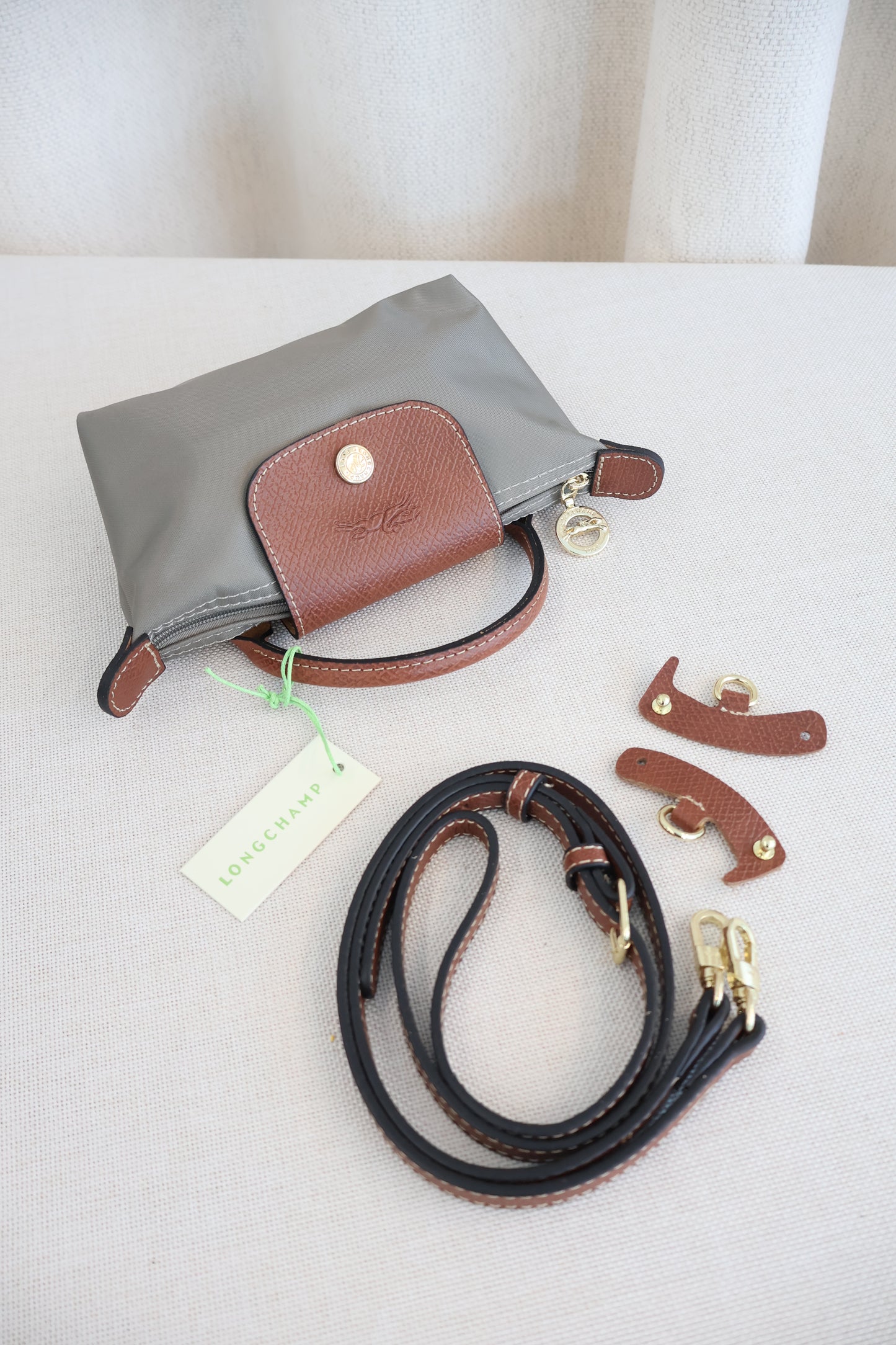 Longchamp Le Pliage Xtra XS Pouch Grey x Brown (Whatsapp for Price & Grade)