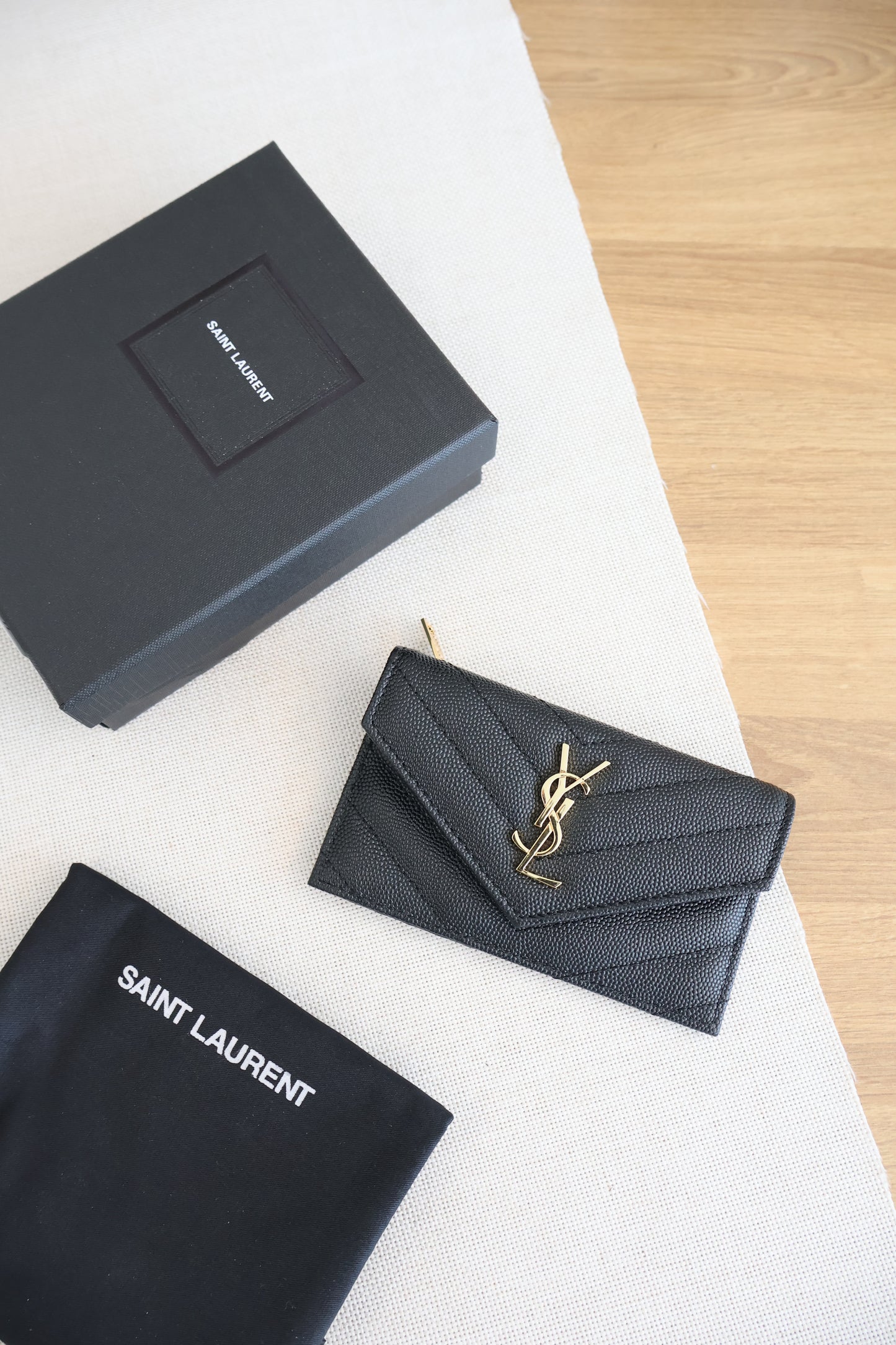 Yves Saint Laurent Cassandre Matelasse Fragments Flap Card Case in Grain De Poudre (Whatsapp for Price & Grade)
