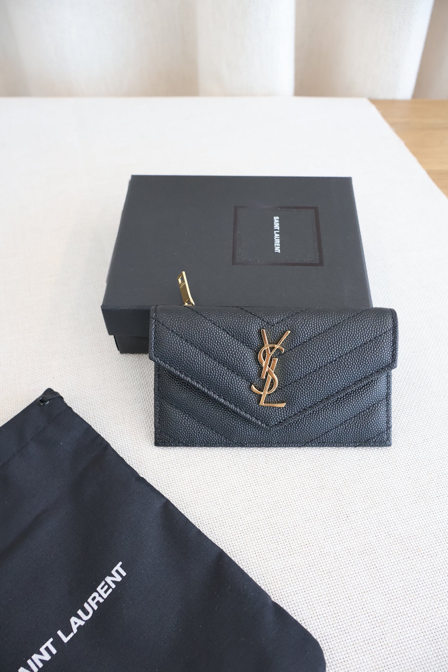 Yves Saint Laurent Cassandre Matelasse Fragments Flap Card Case in Grain De Poudre (Whatsapp for Price & Grade)