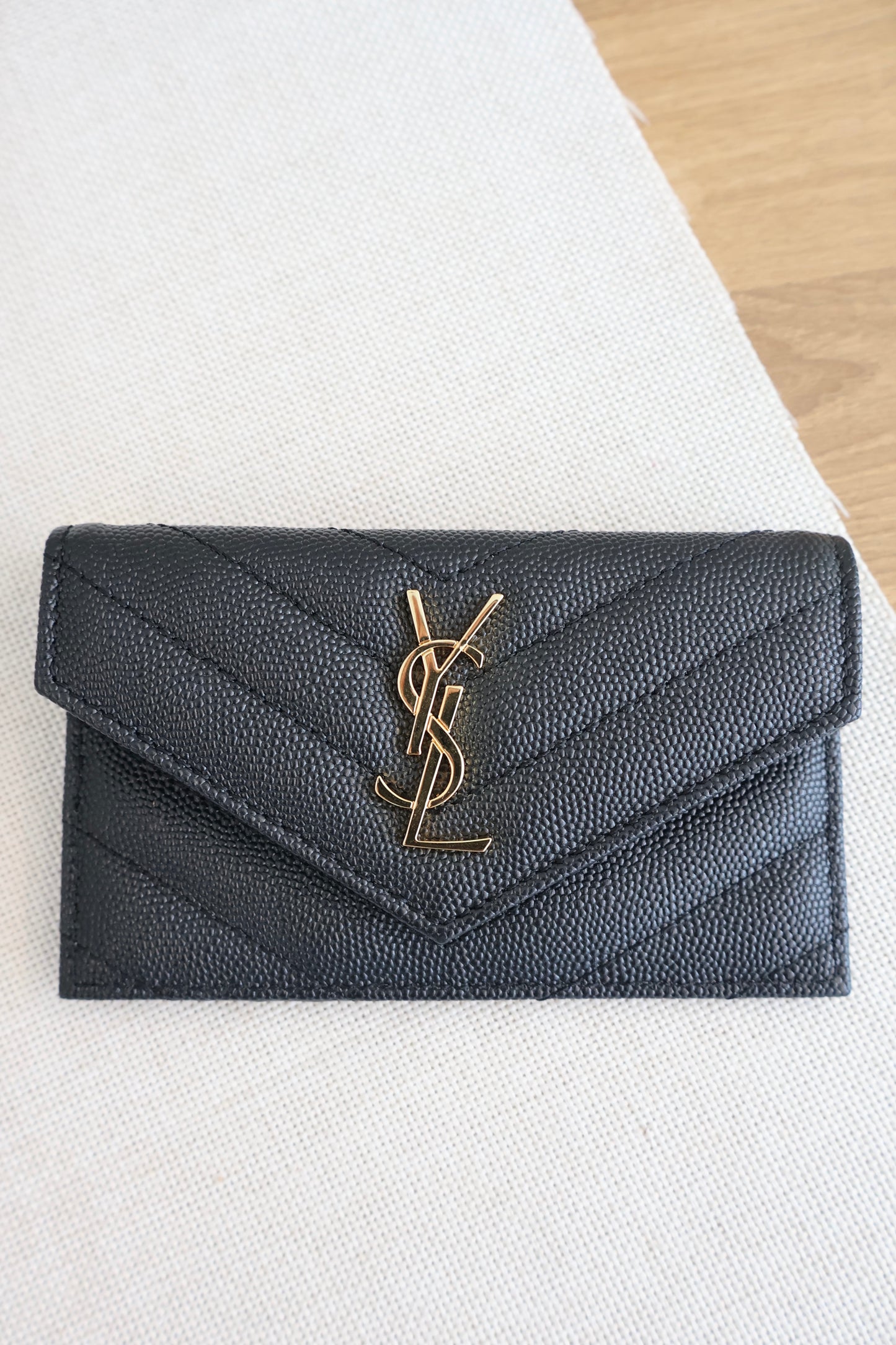 Yves Saint Laurent Cassandre Matelasse Fragments Flap Card Case in Grain De Poudre (Whatsapp for Price & Grade)