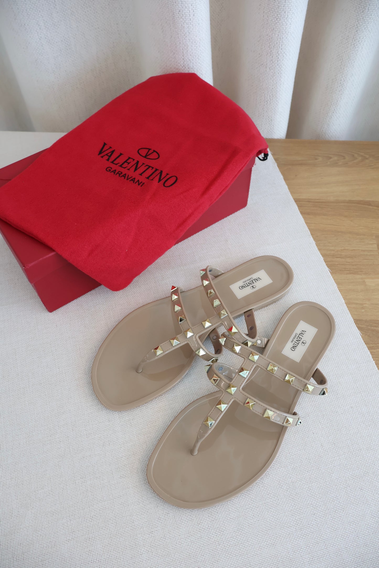 Valentino Garavani Rockstud Flay Rubber Sandal Nude (Whatsapp for Price & Grade)