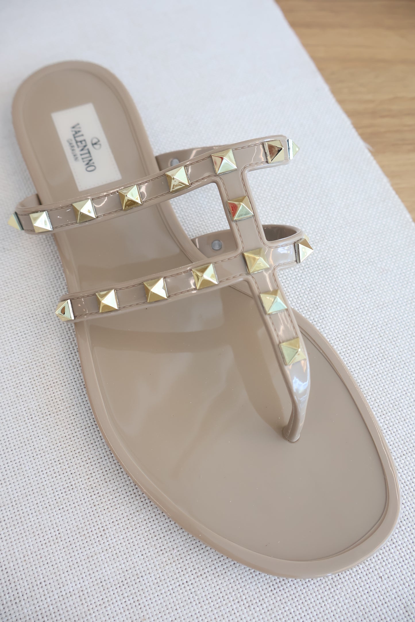 Valentino Garavani Rockstud Flay Rubber Sandal Nude (Whatsapp for Price & Grade)