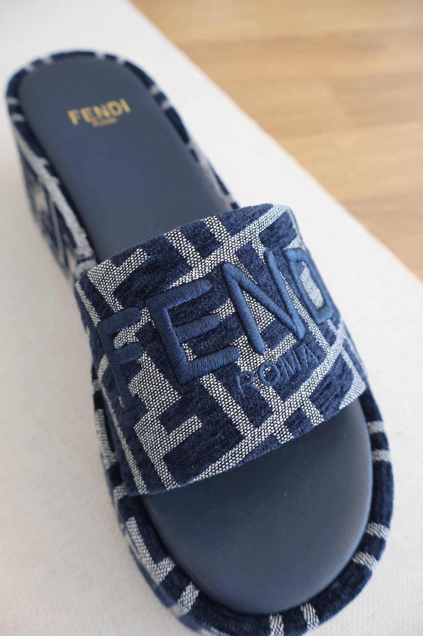 Fendi FF Jacquard Denim Sandals Blue (Whatsapp for Price & Grade)