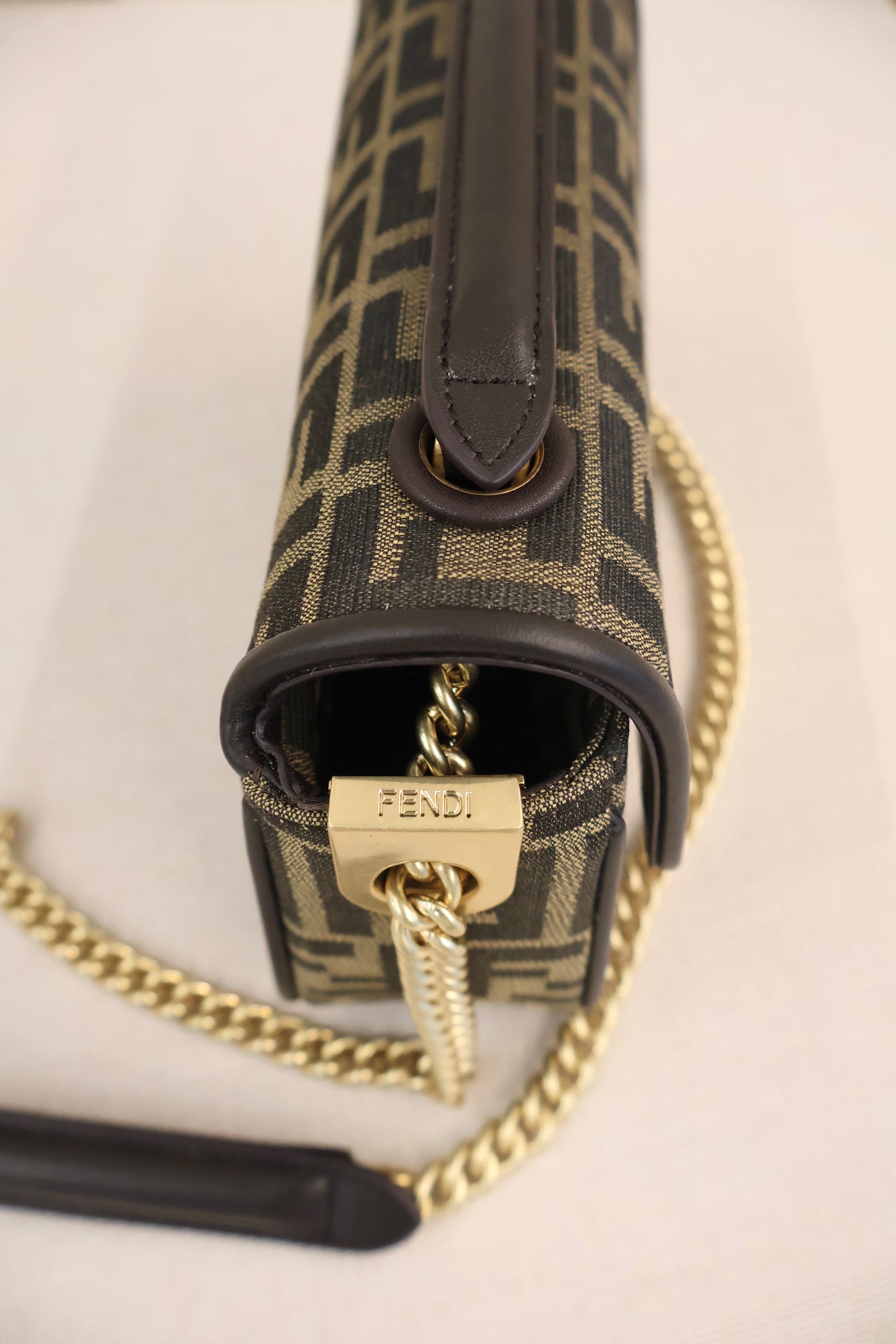 Fendi Baguette Chain Midi Brown FF Jacquard Fabric Bag (Whatsapp for Price & Grade)