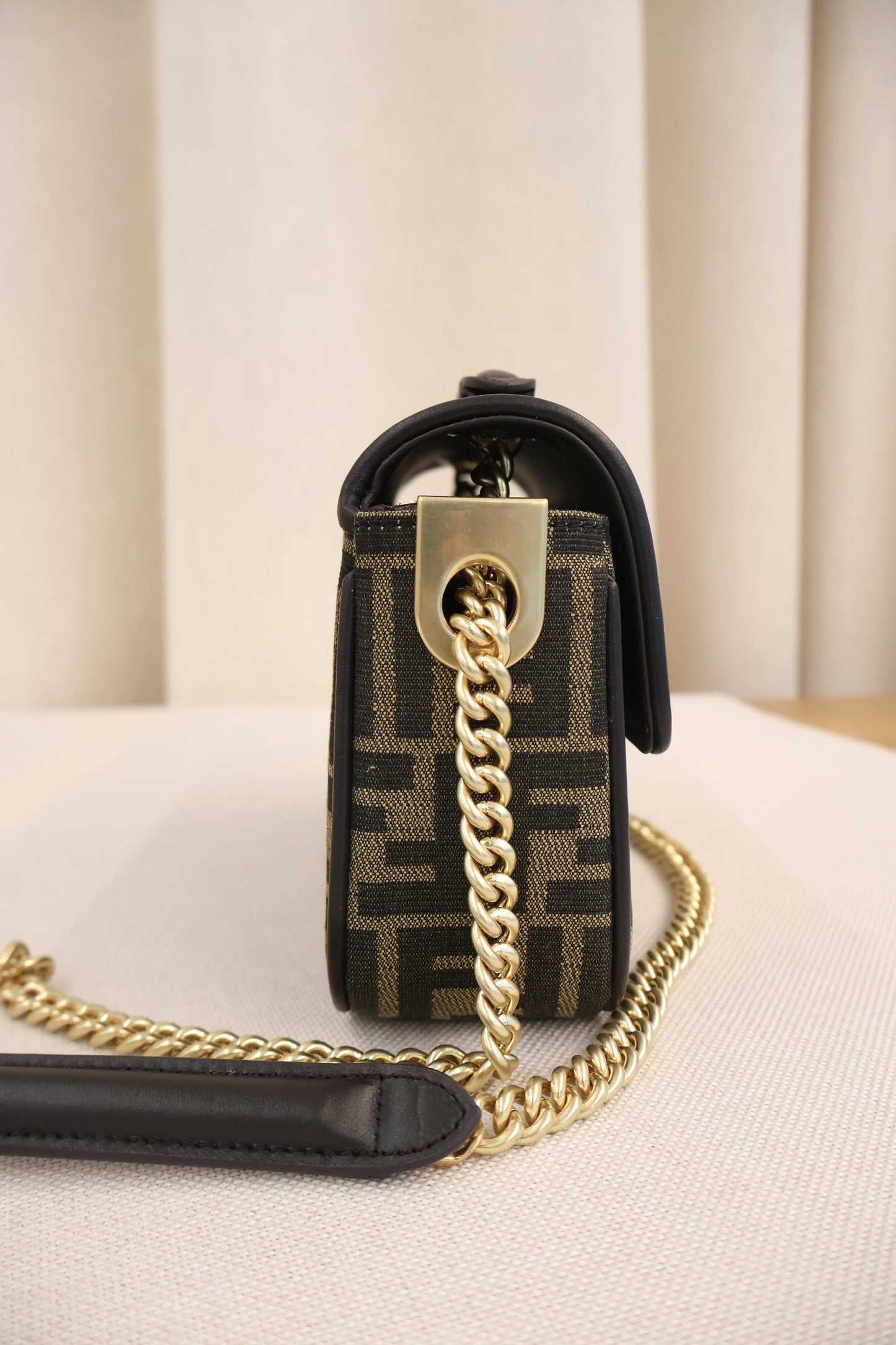 Fendi Baguette Chain Midi Brown FF Jacquard Fabric Bag (Whatsapp for Price & Grade)