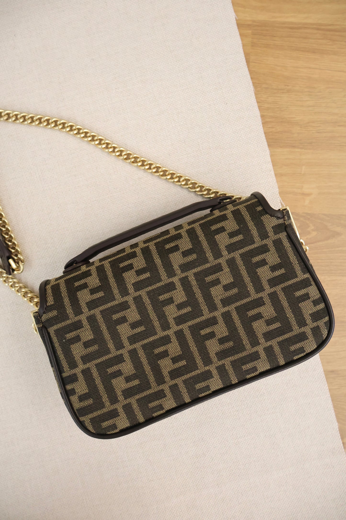 Fendi Baguette Chain Midi Brown FF Jacquard Fabric Bag (Whatsapp for Price & Grade)