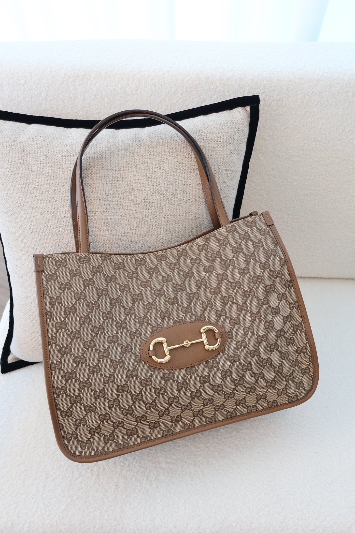 Gucci GG 1955 Horsebit Monogram Canvas Brown Leather Tote Bag (Whatsapp for Price & Grade)