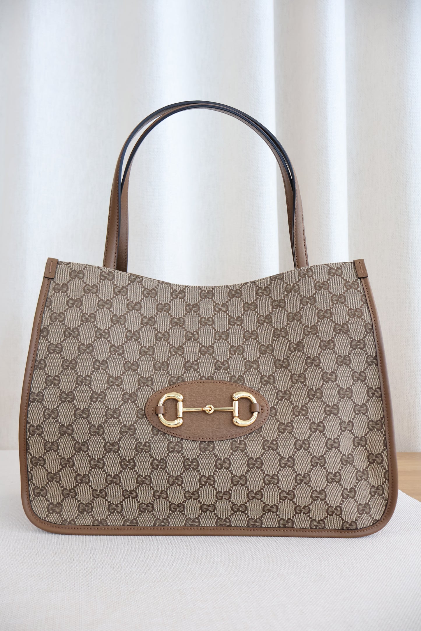 Gucci GG 1955 Horsebit Monogram Canvas Brown Leather Tote Bag (Whatsapp for Price & Grade)