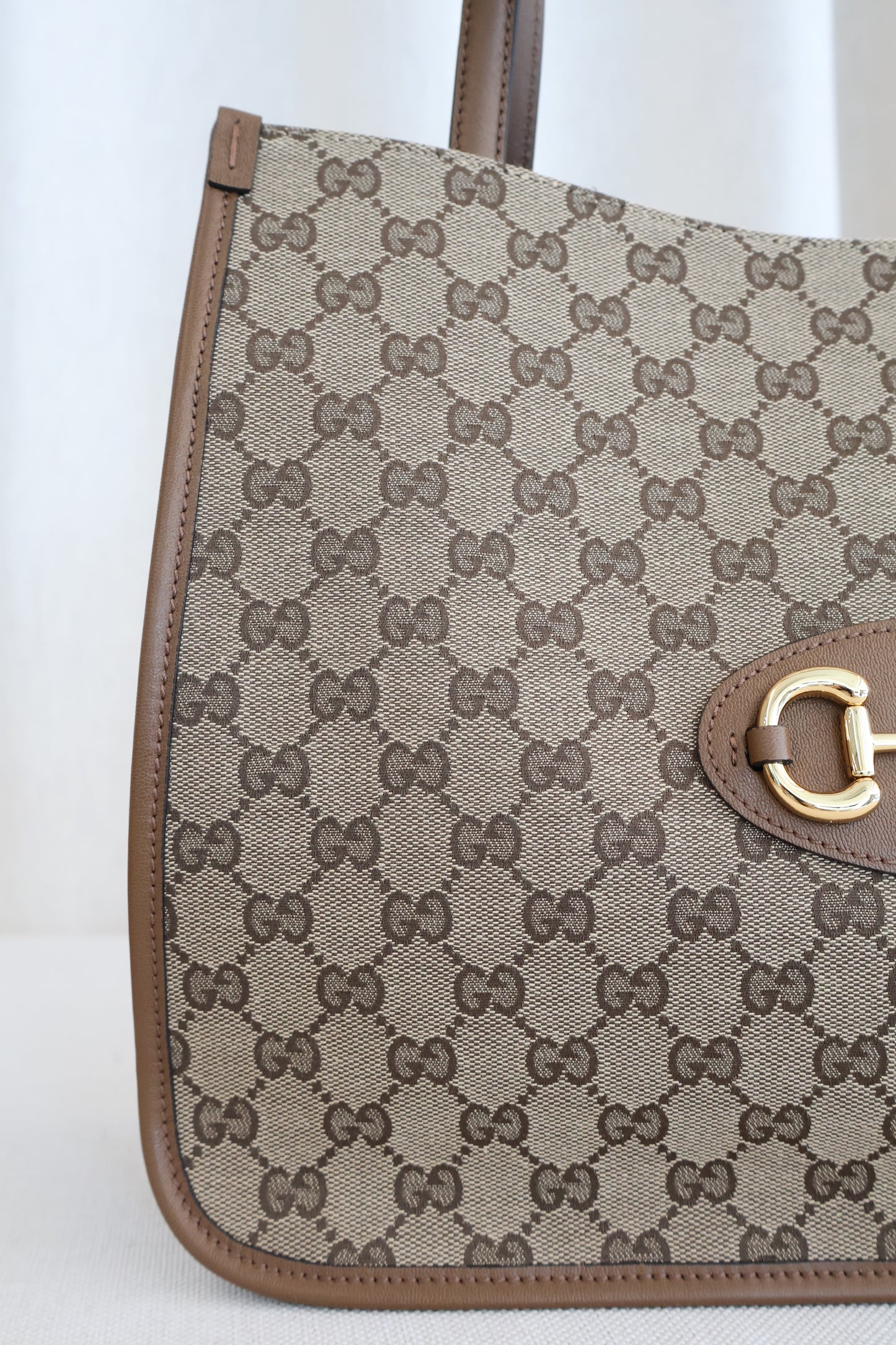 Gucci GG 1955 Horsebit Monogram Canvas Brown Leather Tote Bag (Whatsapp for Price & Grade)