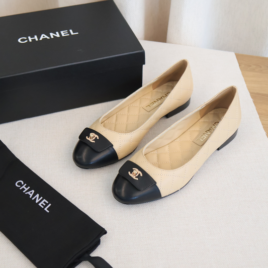 Chanel Flats Nude x Black (Whatsapp for Price & Grade)