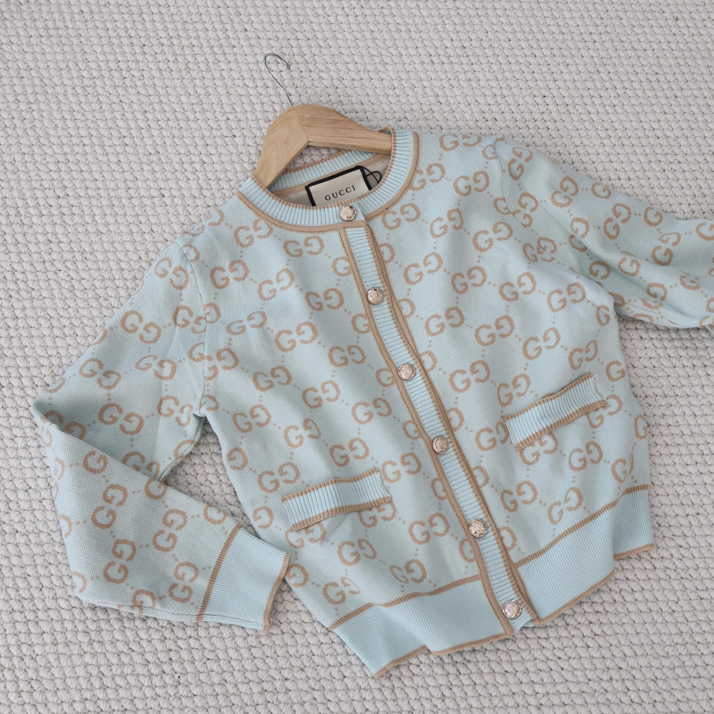 Gucci Cardigan Mint green x Tan (Whatsapp for Price & Grade)