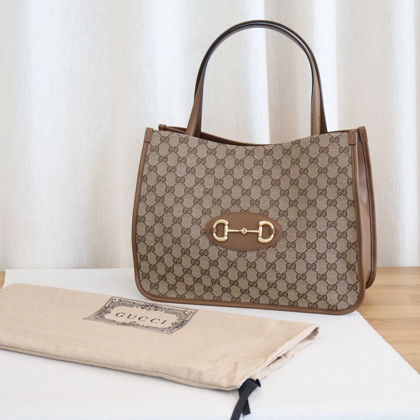 Gucci GG 1955 Horsebit Monogram Canvas Brown Leather Tote Bag (Whatsapp for Price & Grade)