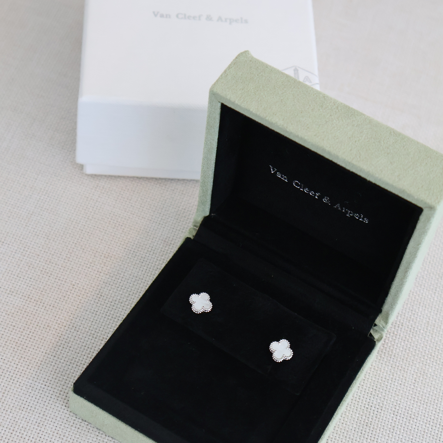 Van Cleef Mini Earrings White x Silver (Whatsapp for Price & Grade)