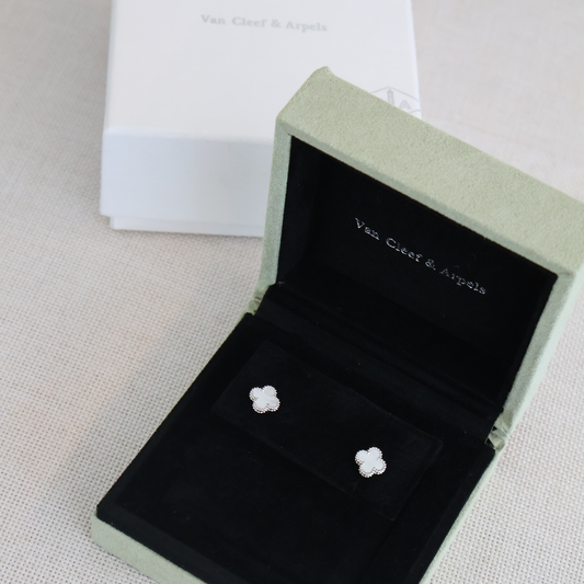 Van Cleef Mini Earrings White x Silver (Whatsapp for Price & Grade)